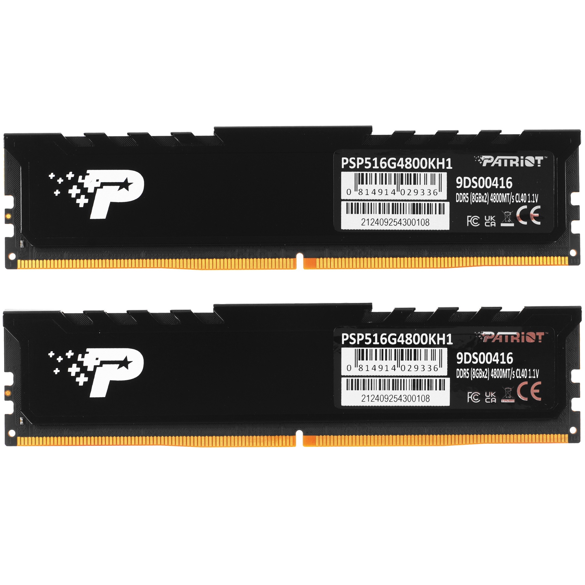 Оперативная память Patriot Signature Premium, DDR5, 16GB (2x8 GB), 4800 MHz, CL40, радиатор, чёрный