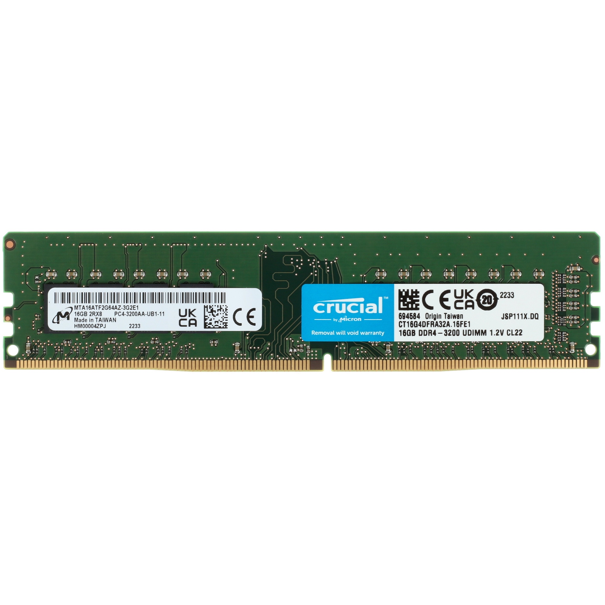 Оперативная память Crucial, DDR4, 16GB (1x16 GB), 3200 MHz, CL22, OEM