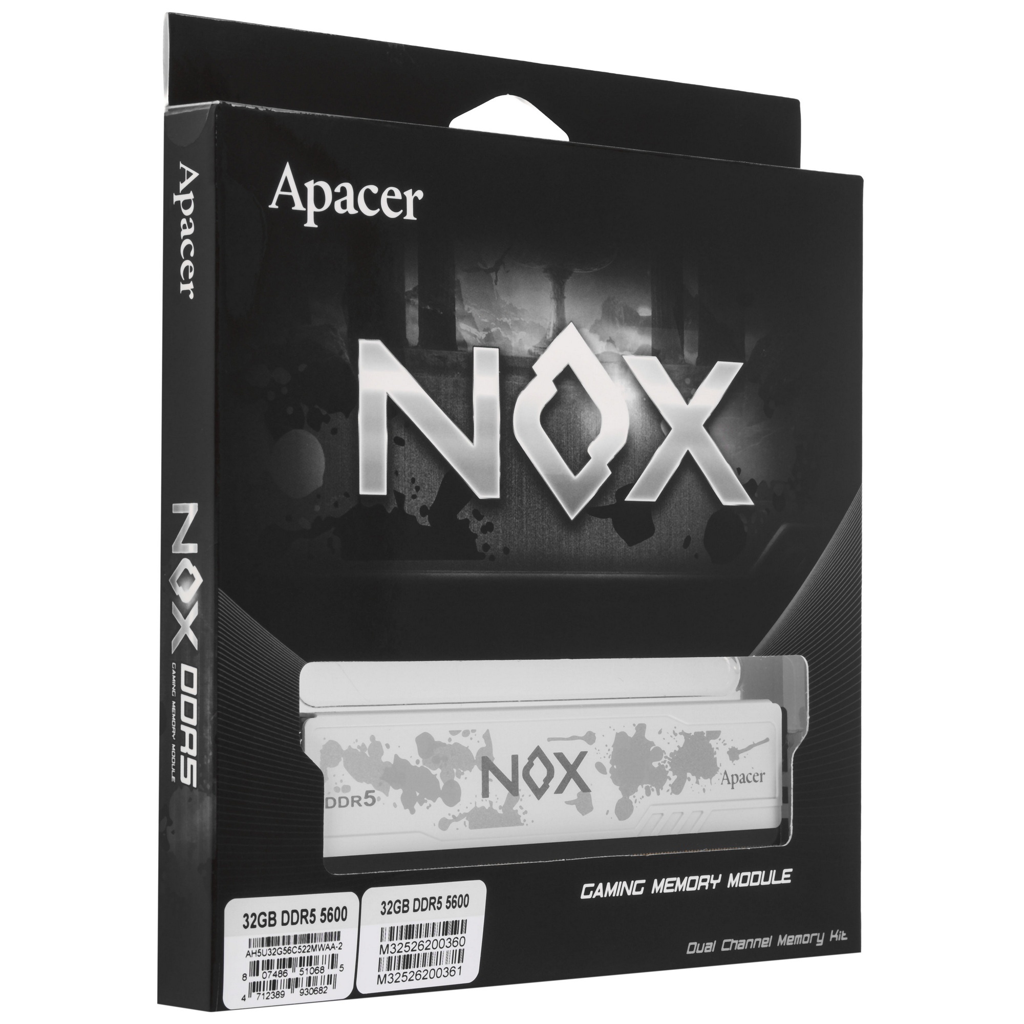 Оперативная память Apacer Nox, DDR5, 32GB (2x16 GB), 5600 MHz, CL40, радиатор, белый