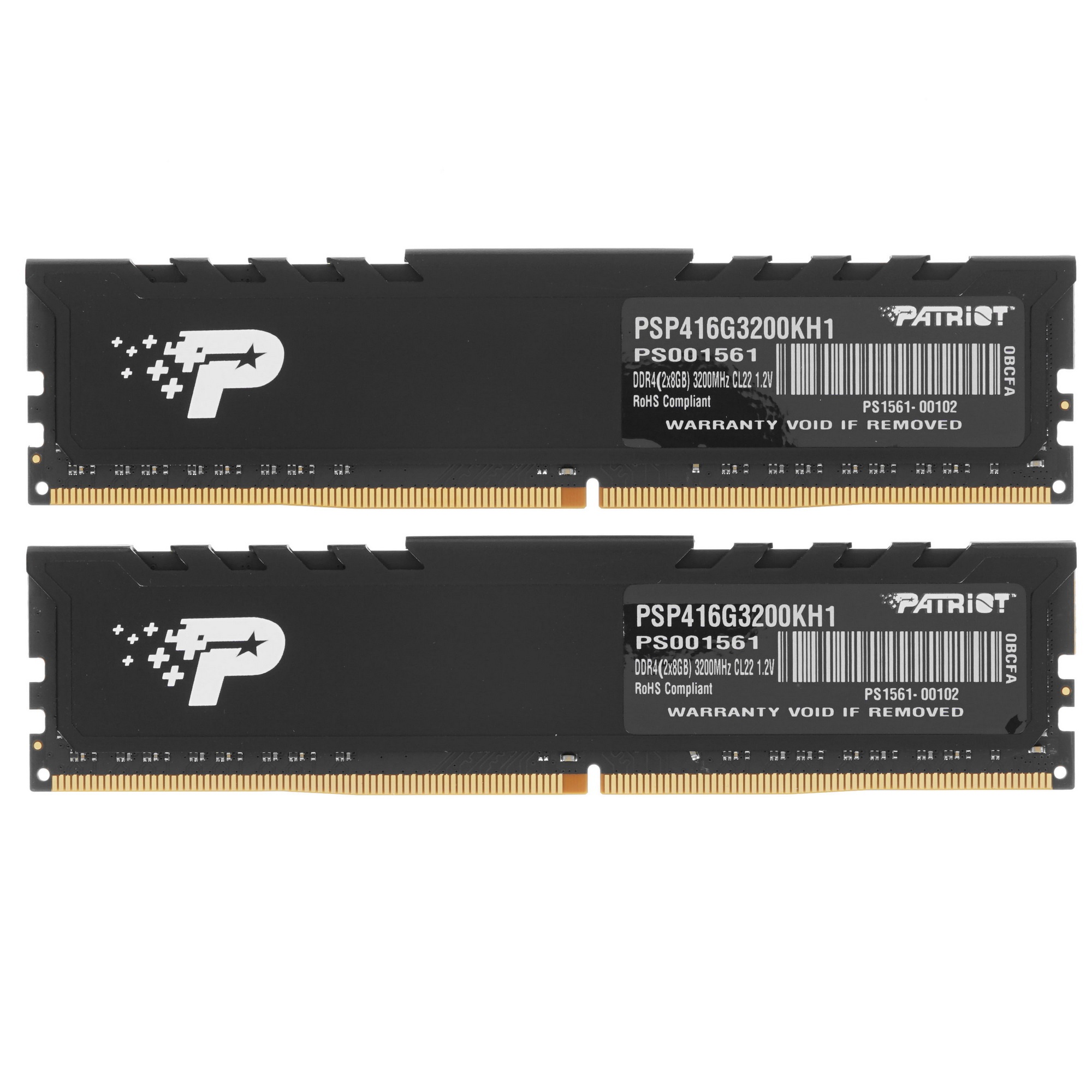 Оперативная память Patriot Signature, DDR4, 16GB (2x8 GB), 3200 MHz, CL22, радиатор, чёрный