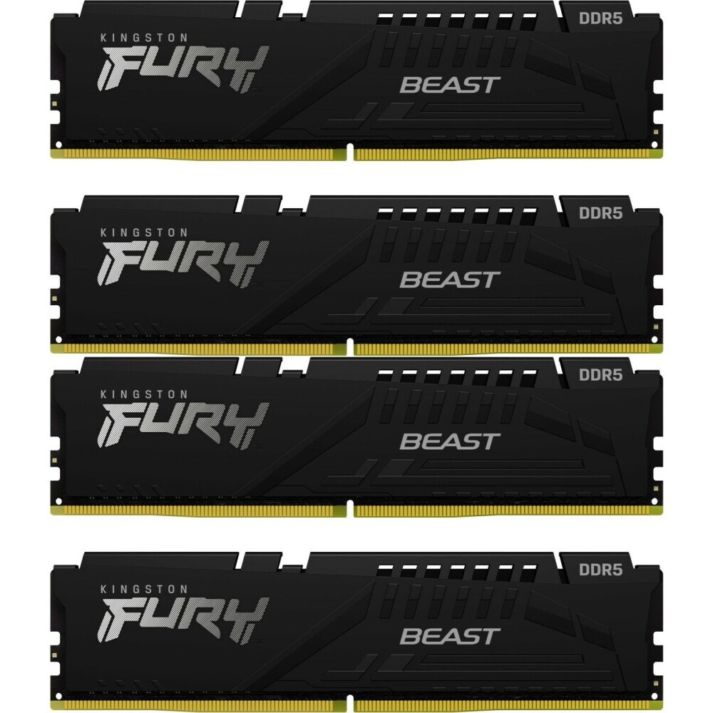 Оперативная память Kingston Fury Beast, DDR5, 128GB (4x32 GB), 5200 MHz, CL40, с радиатором, RGB, чё