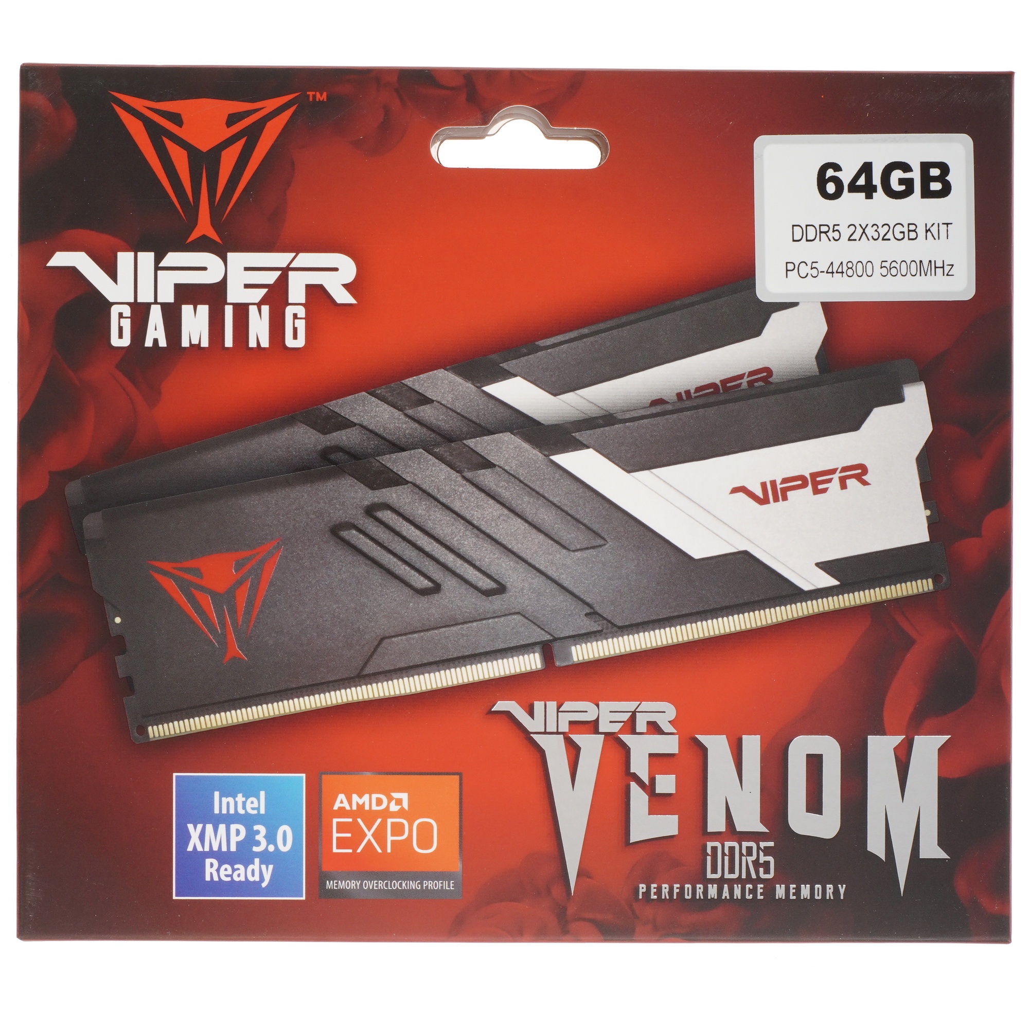 Оперативная память Patriot Viper Venom, DDR5, 64GB (2x32GB), 5600MHz, CL40, с радиаторами, черный