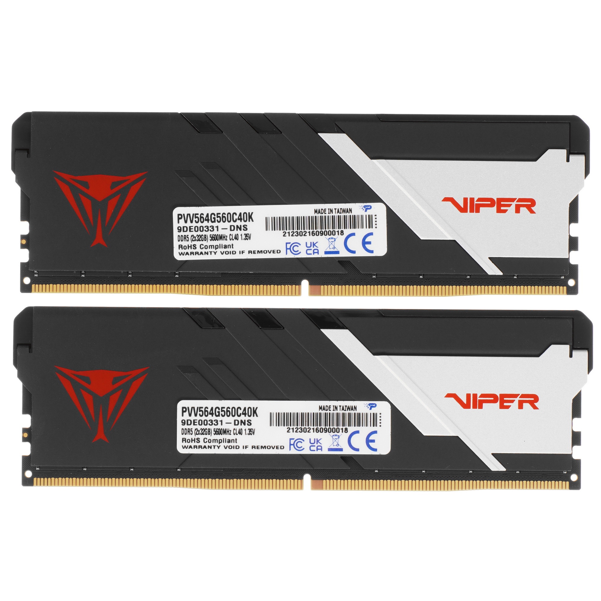 Оперативная память Patriot Viper Venom, DDR5, 64GB (2x32GB), 5600MHz, CL40, с радиаторами, черный