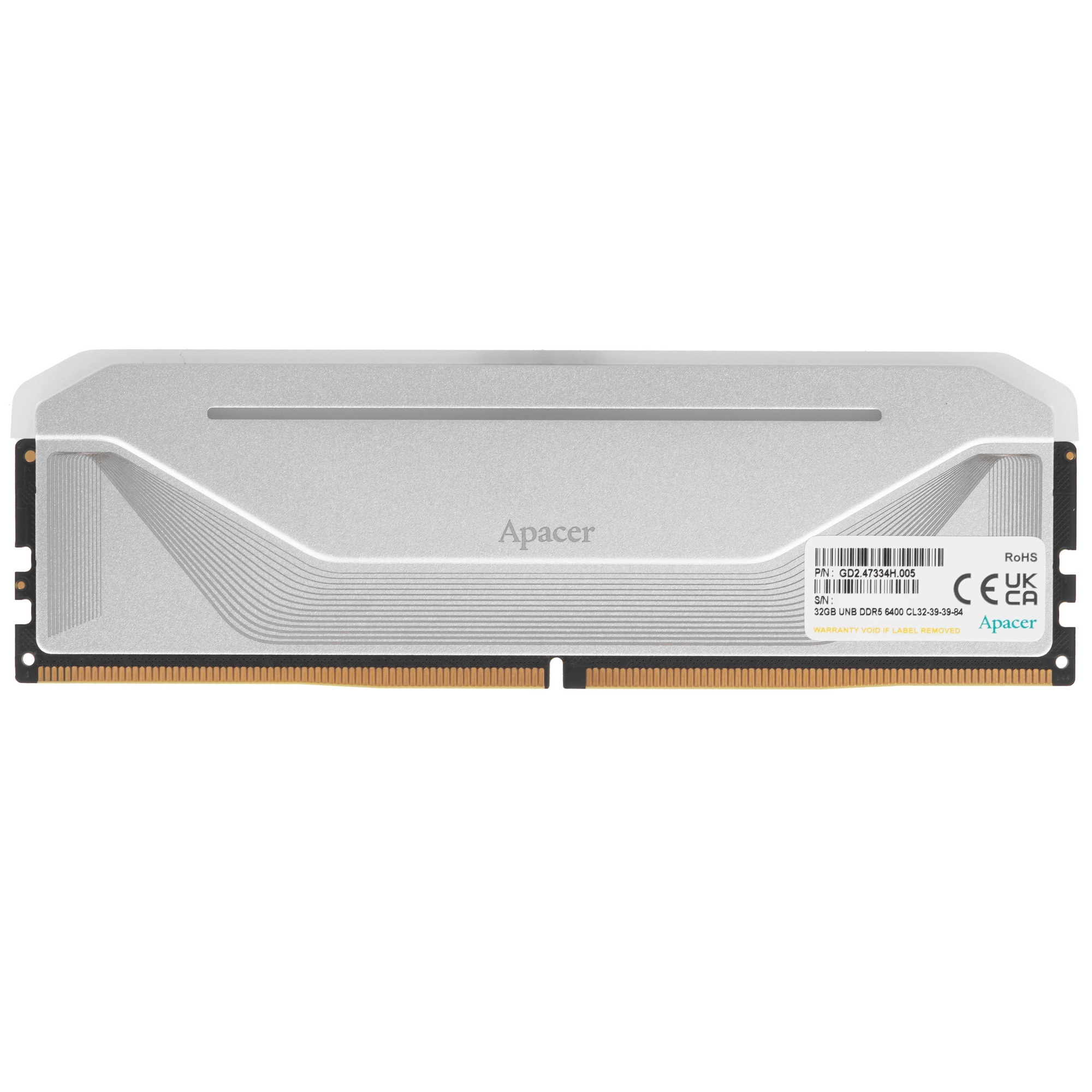 Оперативная память Apacer Nox, DDR5, 32GB (1x32 GB), 6400 MHz, CL32, радиатор, RGB, серебристый