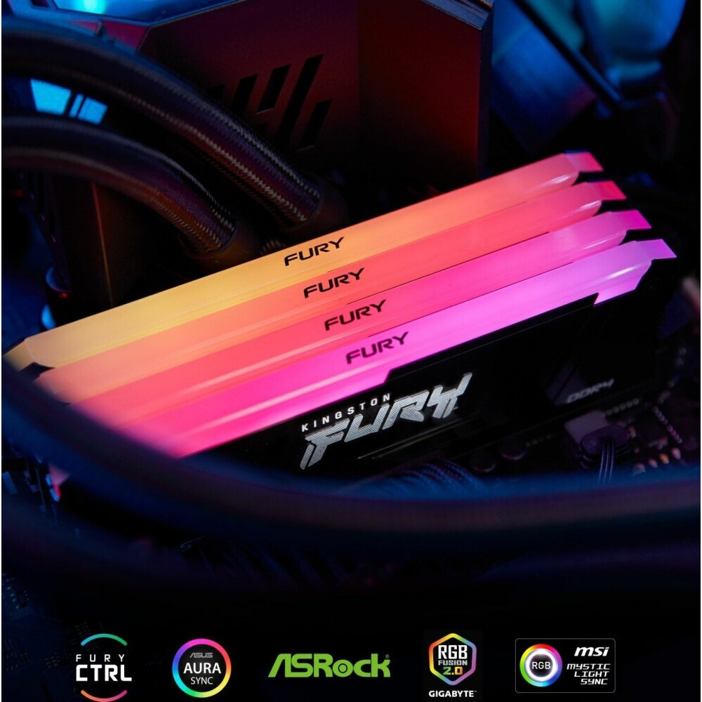 Оперативная память Kingston Fury Renegade, DDR4, 64GB (4x16GB), 3200MHz, CL16, радиатор, чёрный