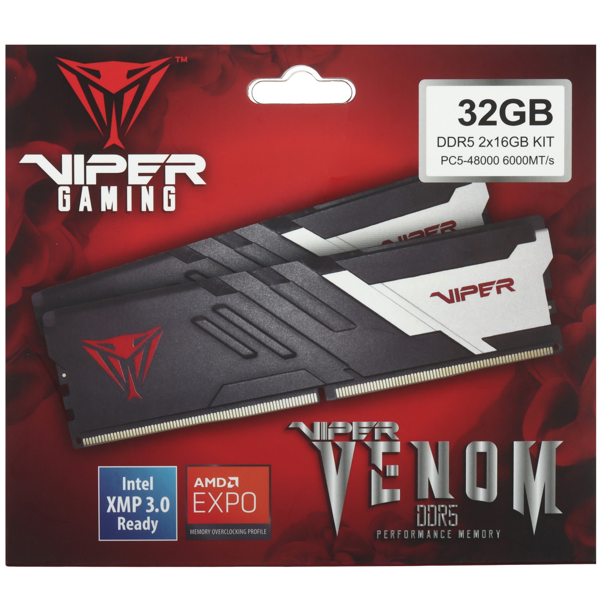 Оперативная память Patriot Viper Venom, DDR5, 32GB (2x16GB), 6000MHz, CL30, с радиаторами, серый/чер