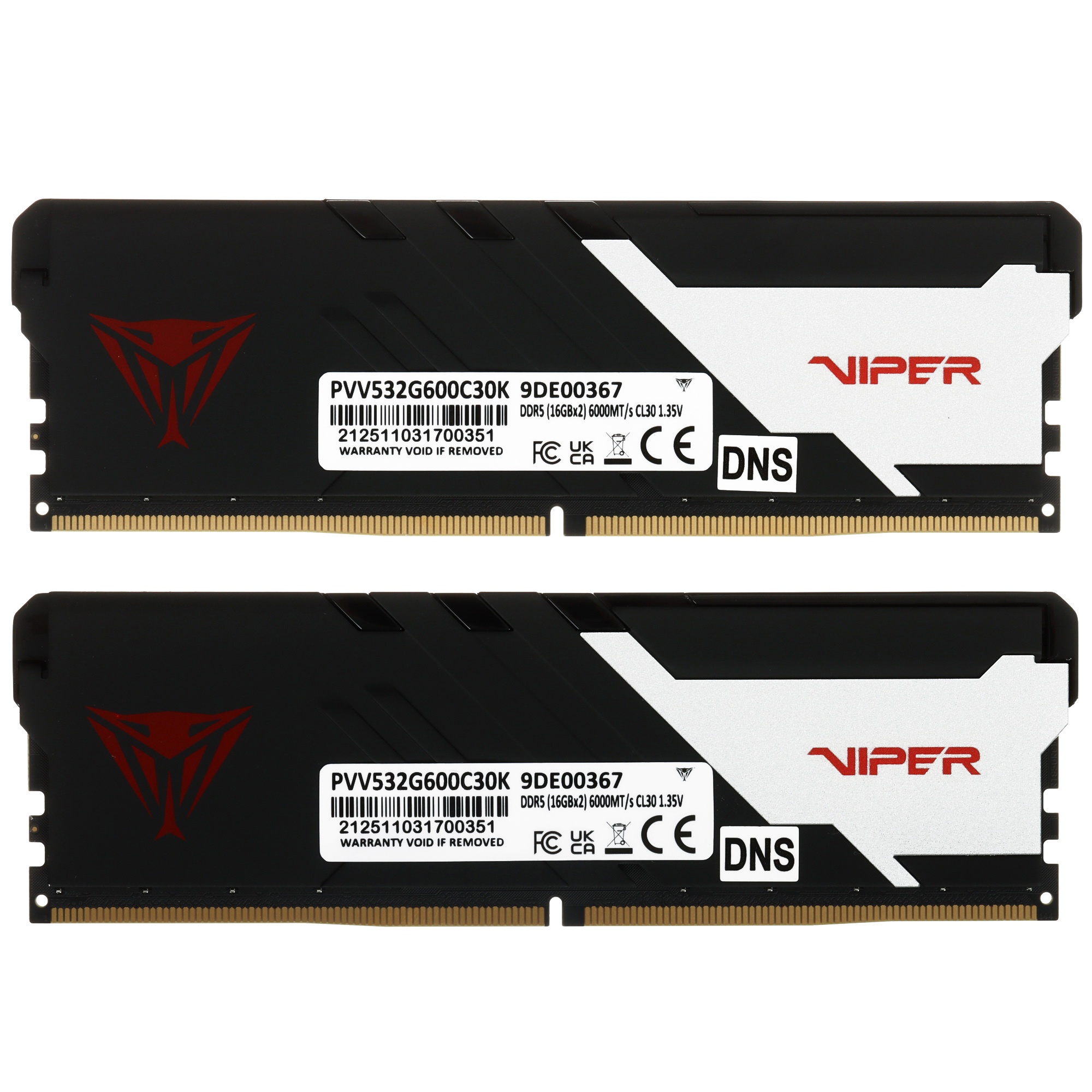 Оперативная память Patriot Viper Venom, DDR5, 32GB (2x16GB), 6000MHz, CL30, с радиаторами, серый/чер