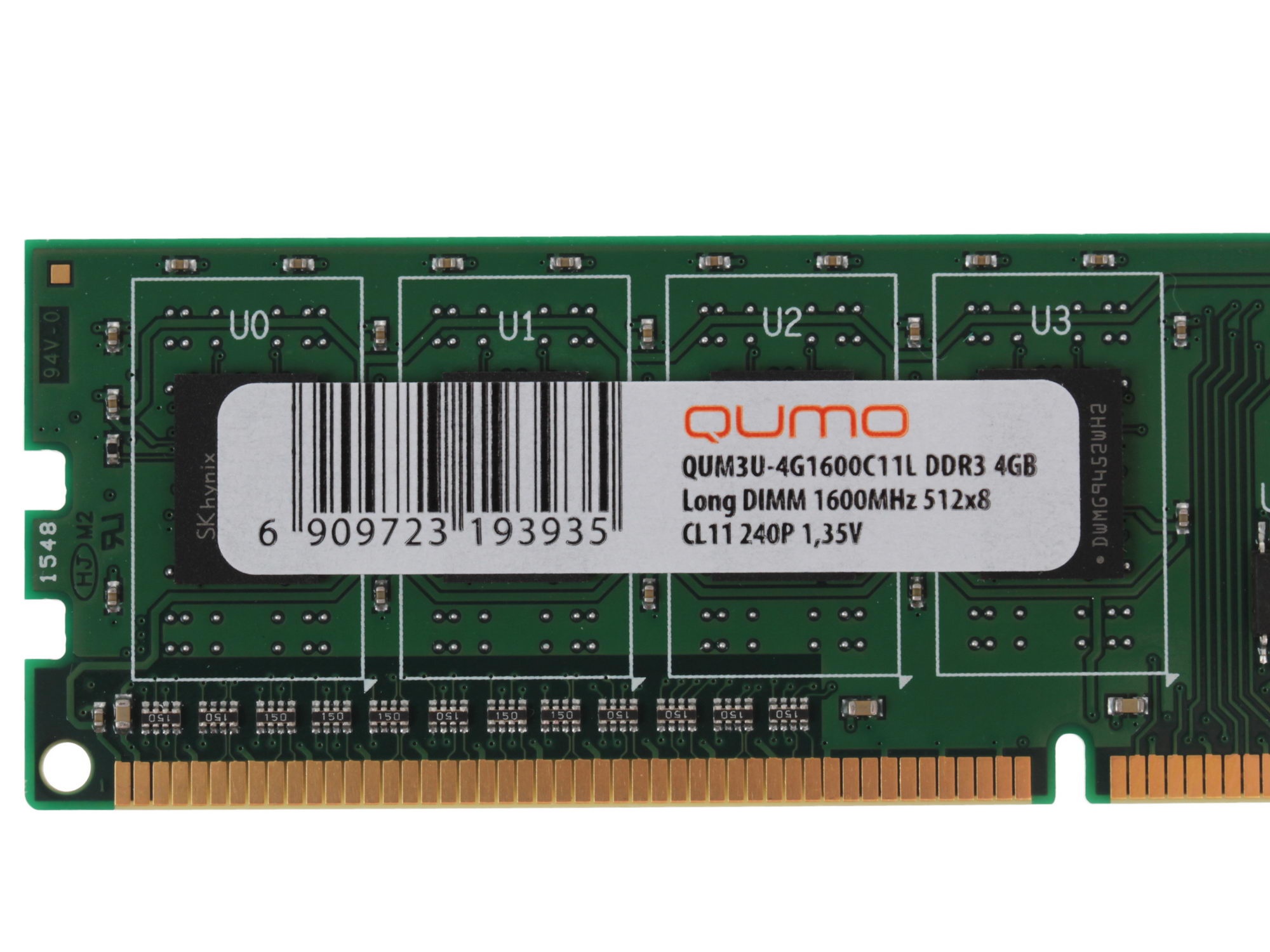 Оперативная память DDR-III 4GB QUMO 1600MHz PC-12800 512Mx8 CL11 1,35V (QUM3U-4G1600С11L)