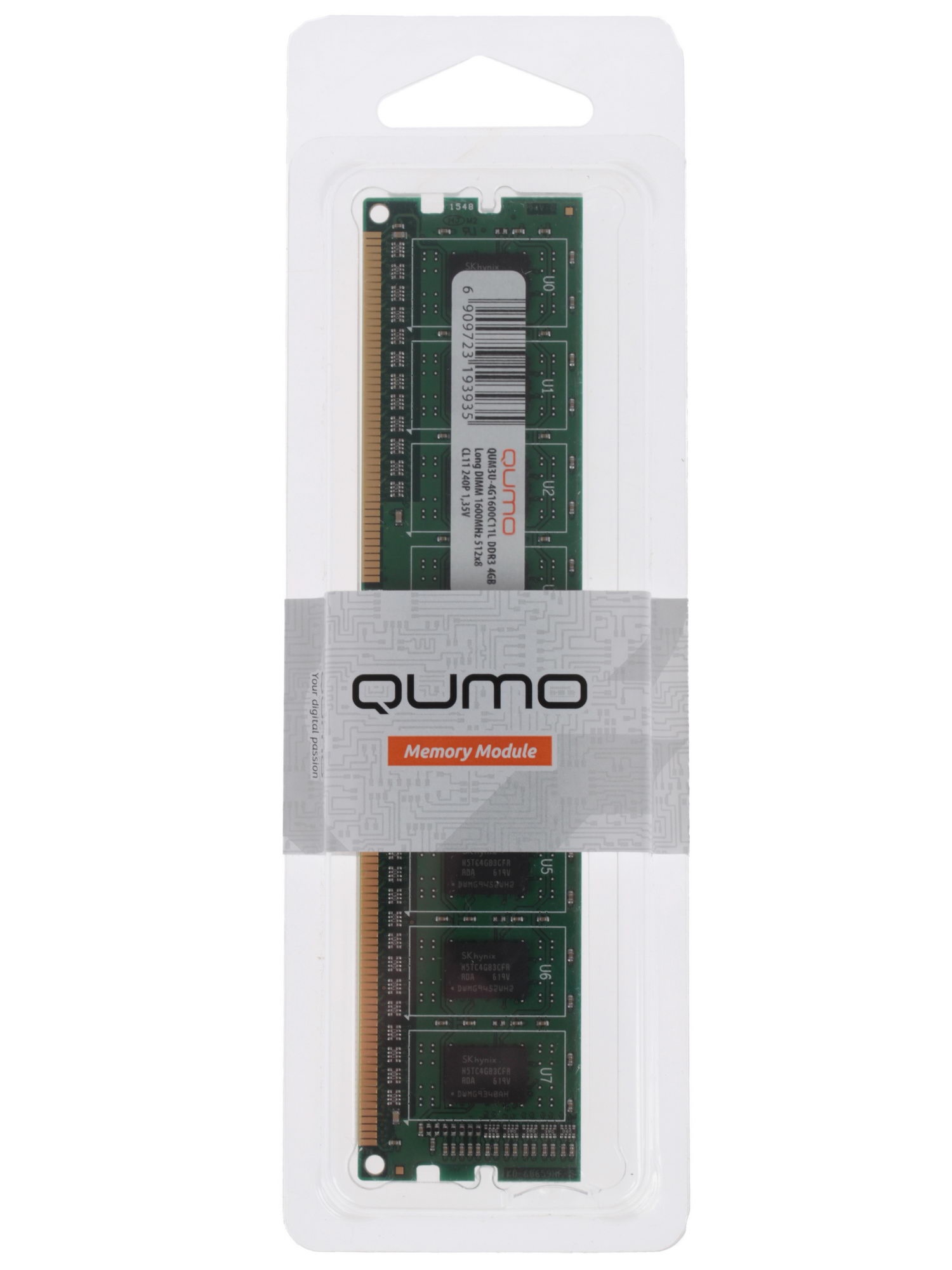 Оперативная память DDR-III 4GB QUMO 1600MHz PC-12800 512Mx8 CL11 1,35V (QUM3U-4G1600С11L)