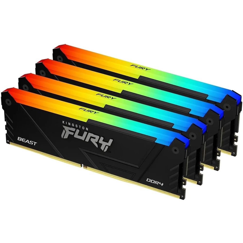 Оперативная память Kingston Fury Beast, DDR4, 64GB (4x16GB), 2666MHz, CL16, с радиатором, RGB, чёрны