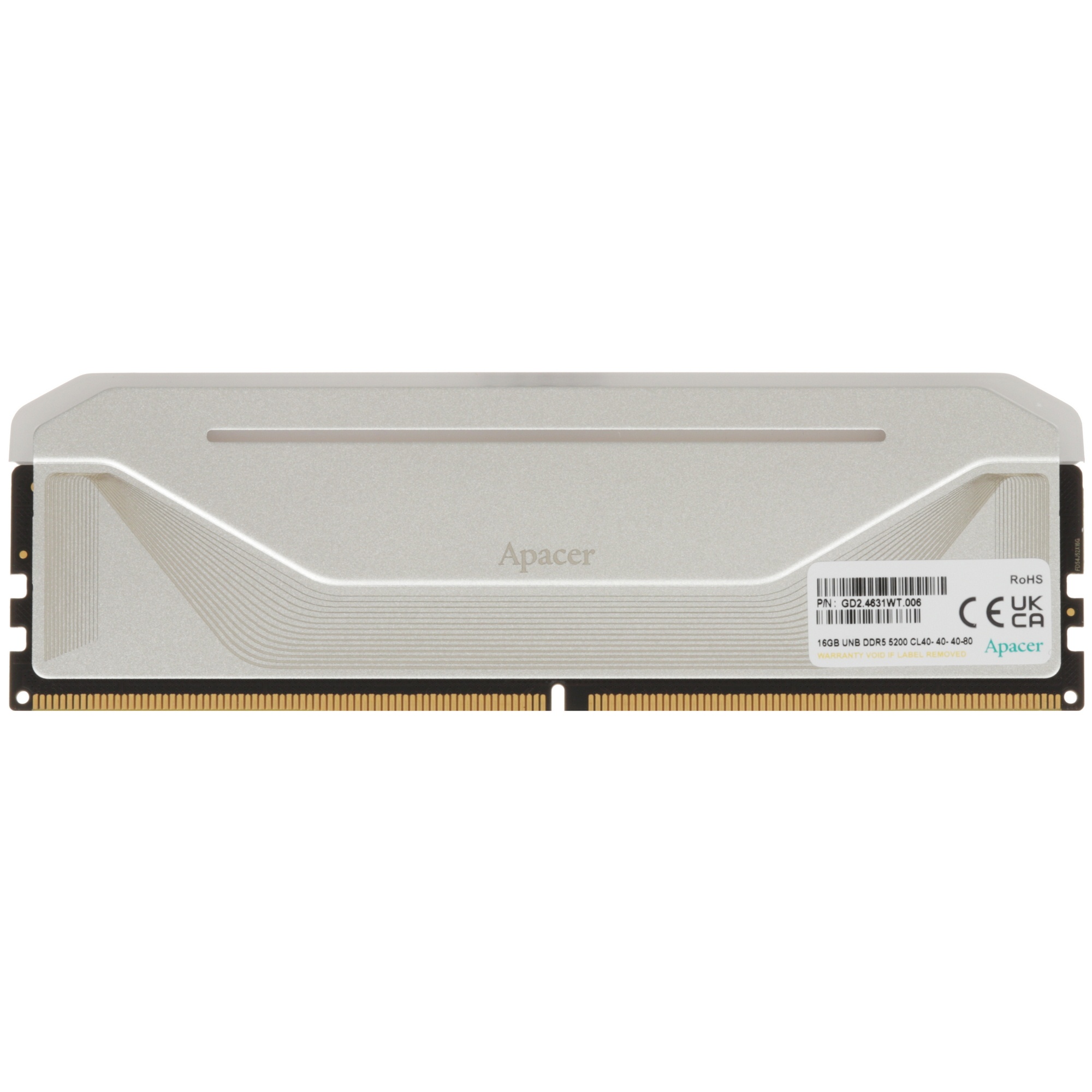 Оперативная память Apacer Nox, DDR5, 16GB (1x16 GB), 5200 MHz, CL40, радиатор, RGB, белый