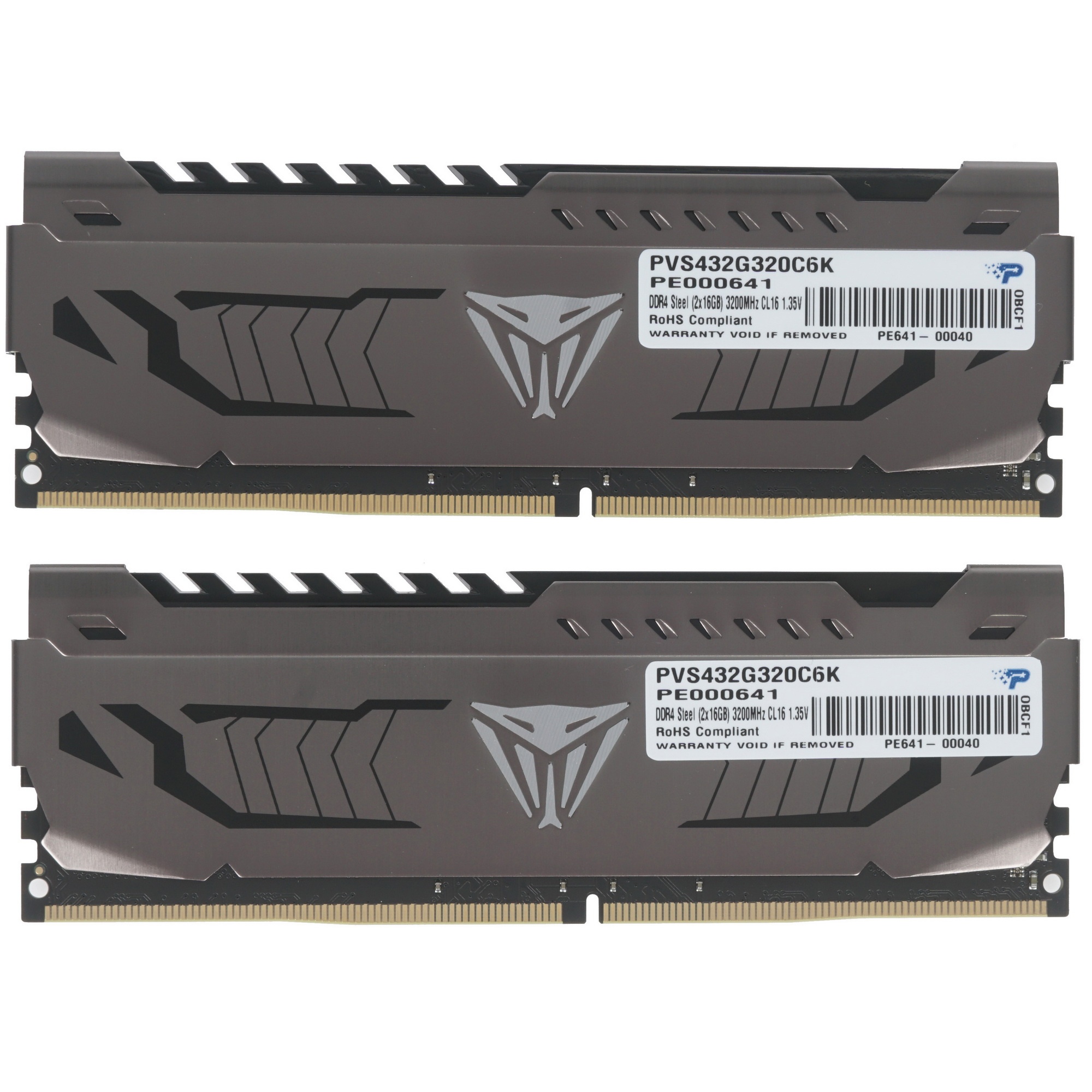 Оперативная память Patriot Viper Steel, DDR4, 32GB (2x16 GB), 3200 MHz, CL16, радиатор, чёрный