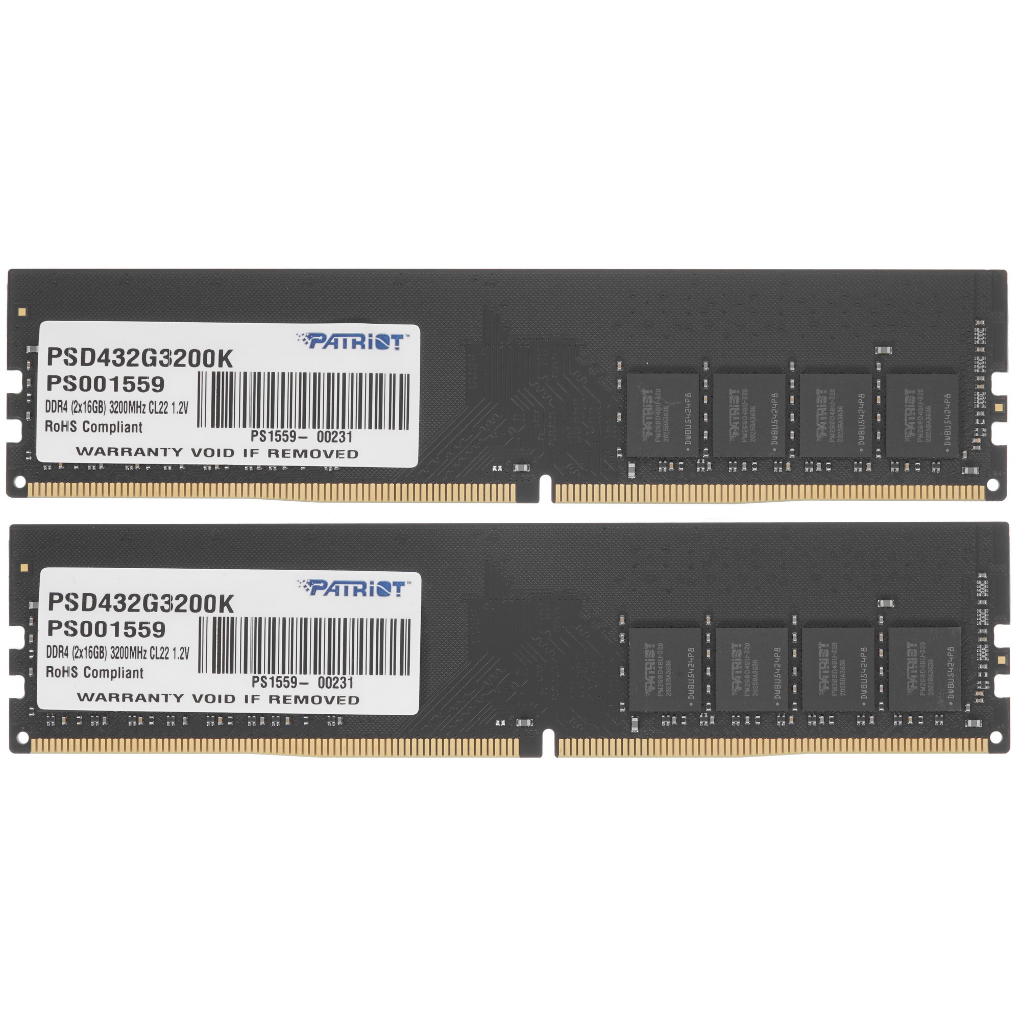 Оперативная память Patriot Signature, DDR4, 32GB (2x16 GB), 3200 MHz, CL22
