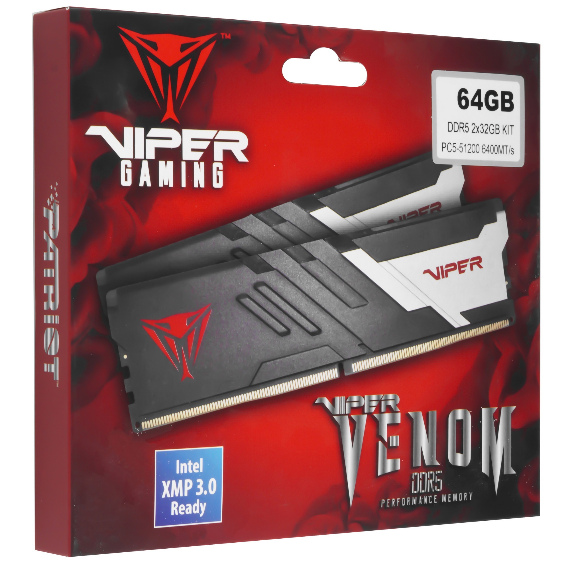 Оперативная память Patriot Viper Venom, DDR5, 64GB (2x32GB), 6400MHz, CL32, с радиатором, черный