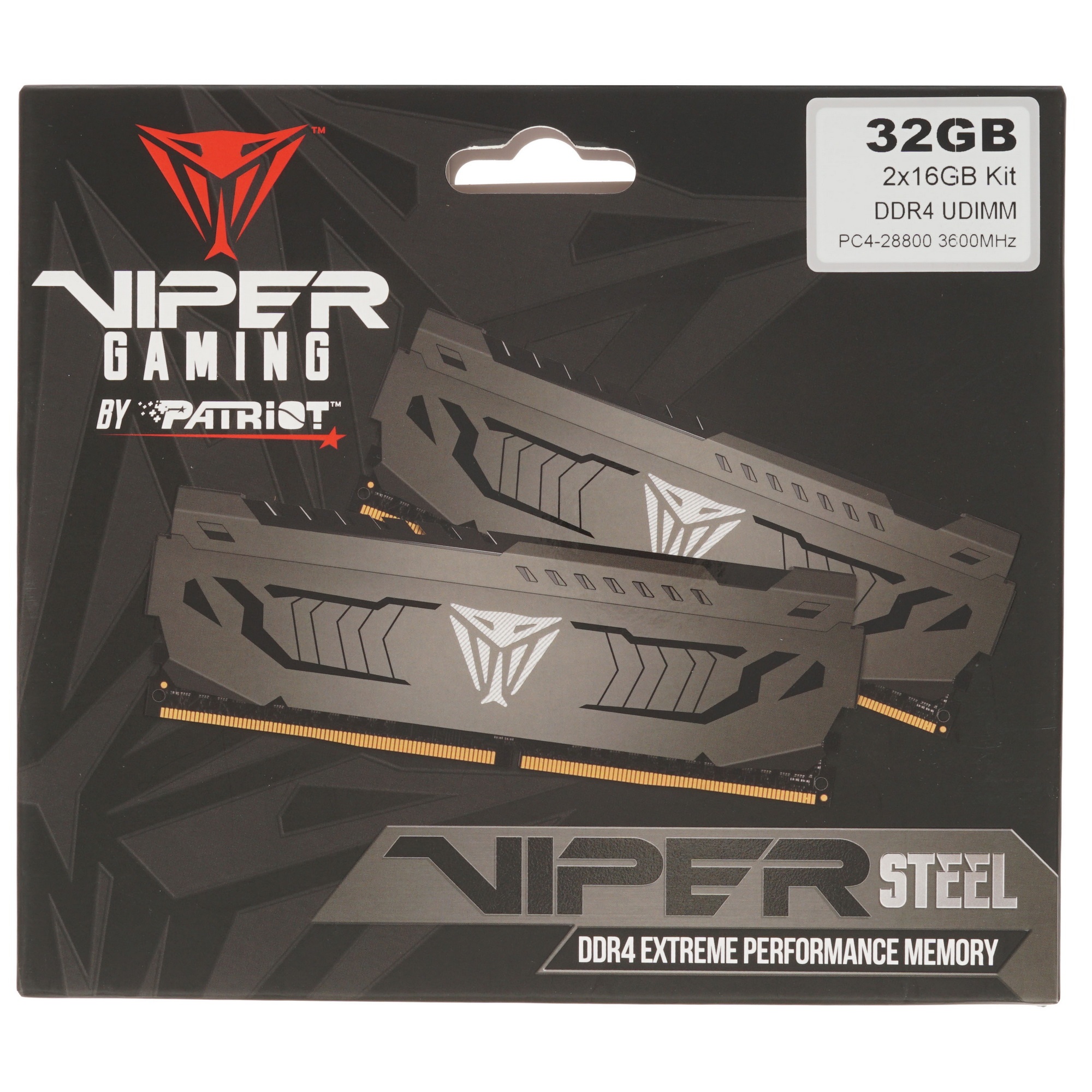 Оперативная память Patriot Viper Steel, DDR4, 32GB (2x16GB), 3600MHz, CL18, радиатор, черный