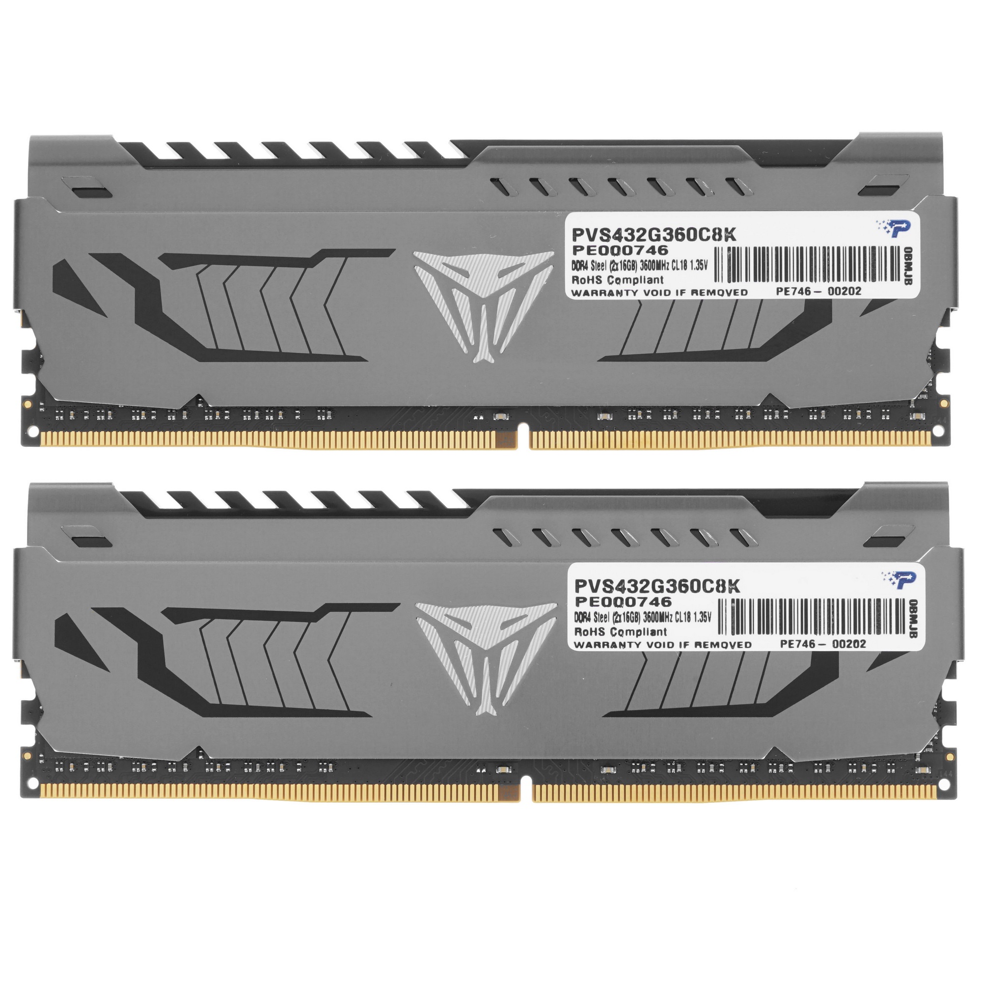 Оперативная память Patriot Viper Steel, DDR4, 32GB (2x16GB), 3600MHz, CL18, радиатор, черный
