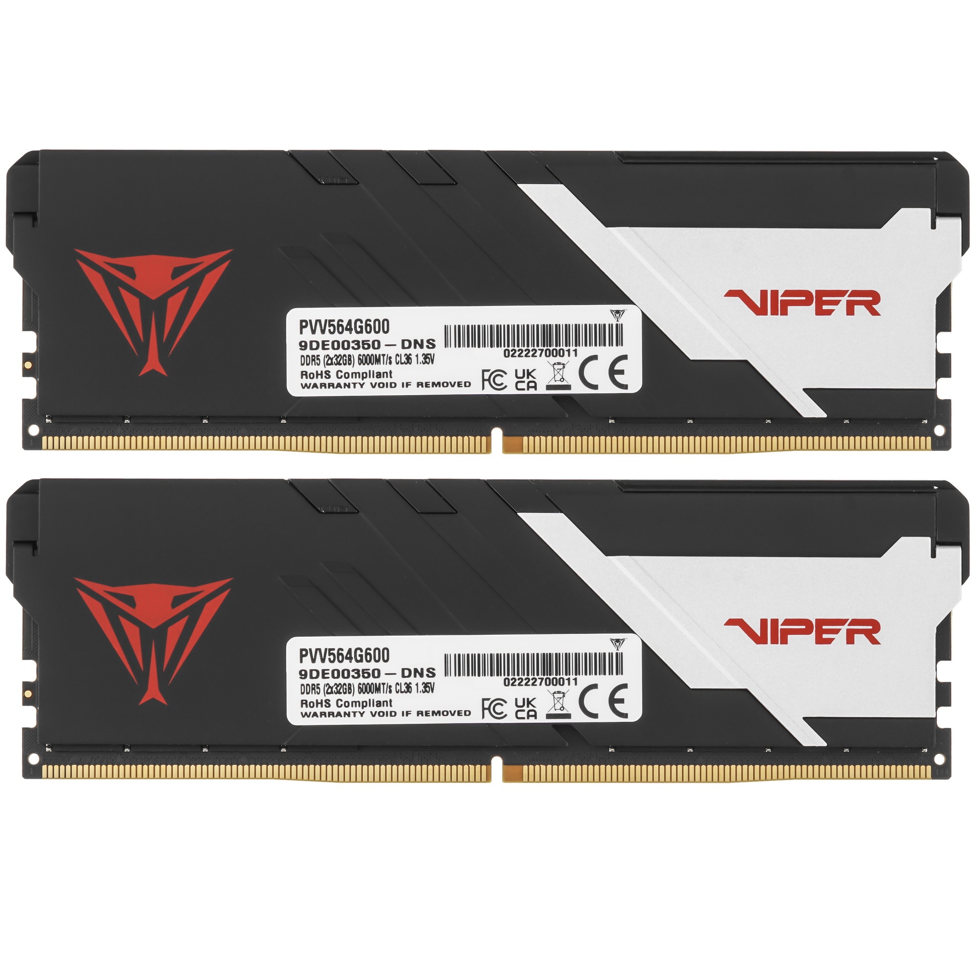 Оперативная память Patriot Viper Venom, DDR5, 64GB (2x32GB), 6000MHz, CL36, с радиаторами, черный