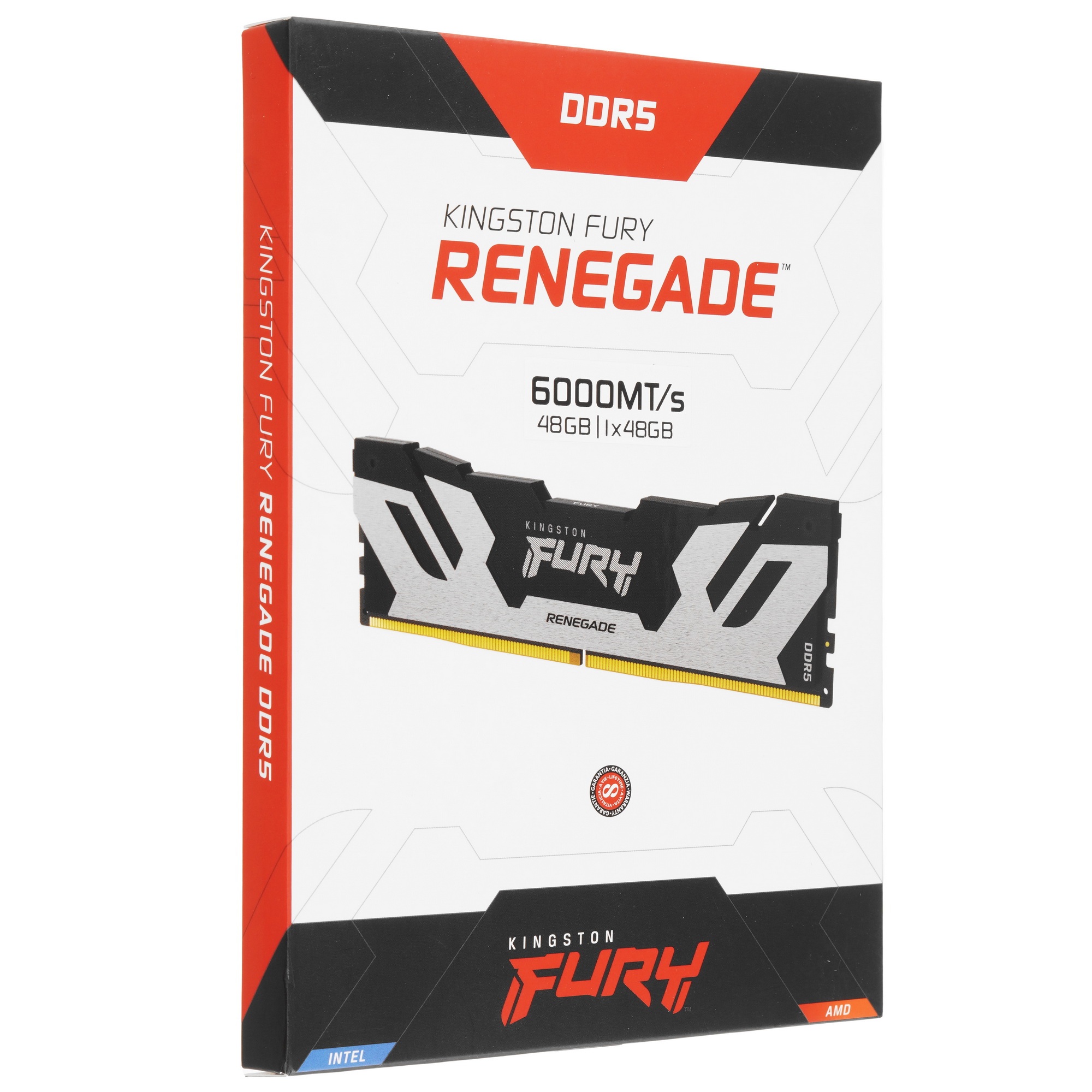 Оперативная память Kingston Fury Renegade, DDR5, 48GB (1x48GB), 6000MHz, CL32, с радиатором, серебри