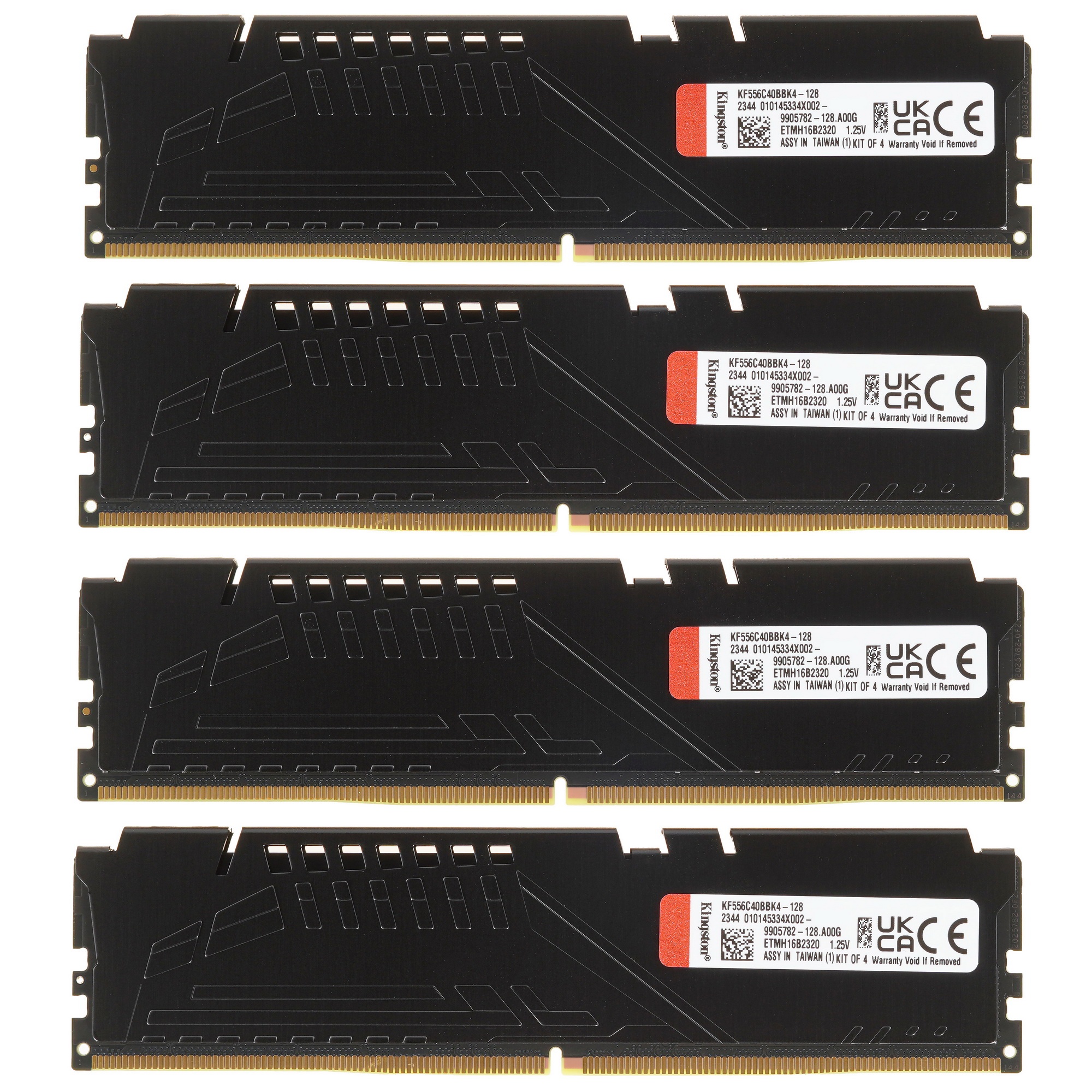 Оперативная память Kingston Fury Beast, DDR5, 128GB (4x32 GB), 5600 MHz, CL40, радиатор, чёрный
