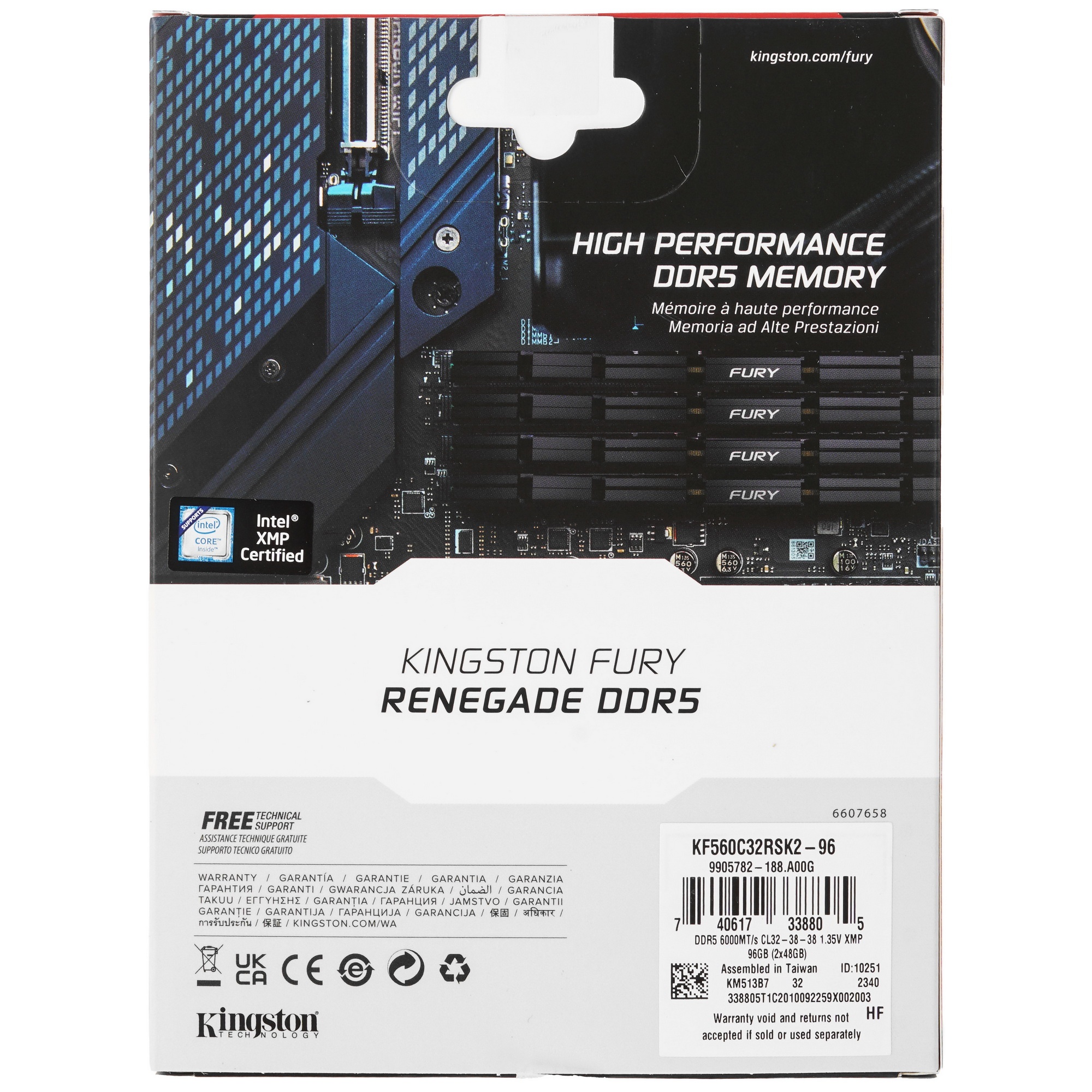 Оперативная память Kingston Fury Renegade Silver, DDR5, 96GB (2x48GB), 6000MHz, CL32, с радиаторами,