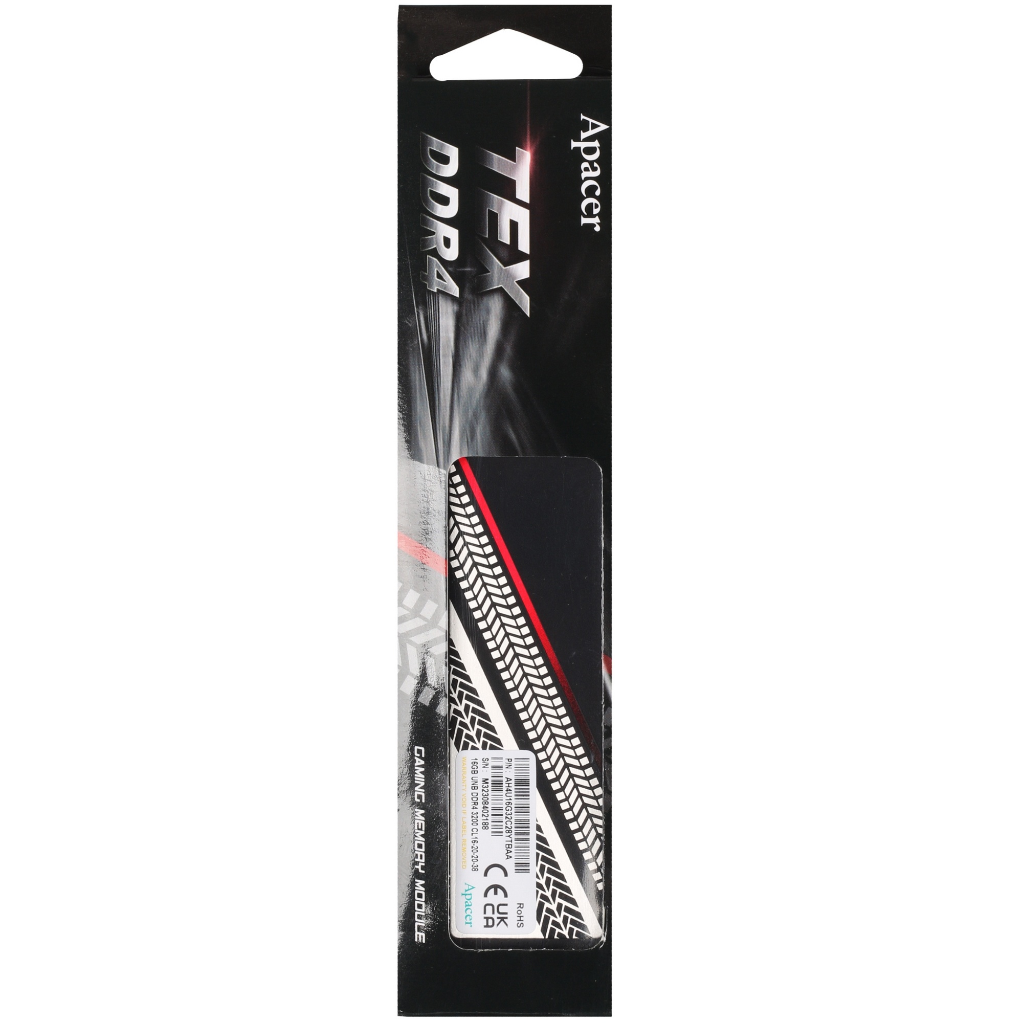 Оперативная память Apacer Tex, DDR4, 16GB (1x16 GB), 3200 MHz, CL16, радиатор, черный