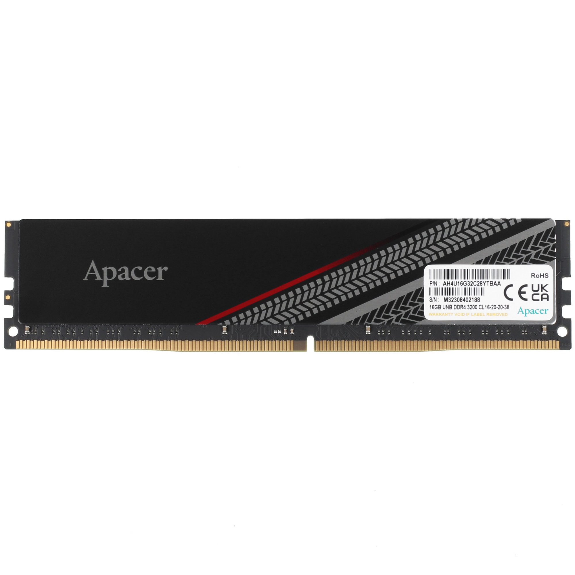 Оперативная память Apacer Tex, DDR4, 16GB (1x16 GB), 3200 MHz, CL16, радиатор, черный