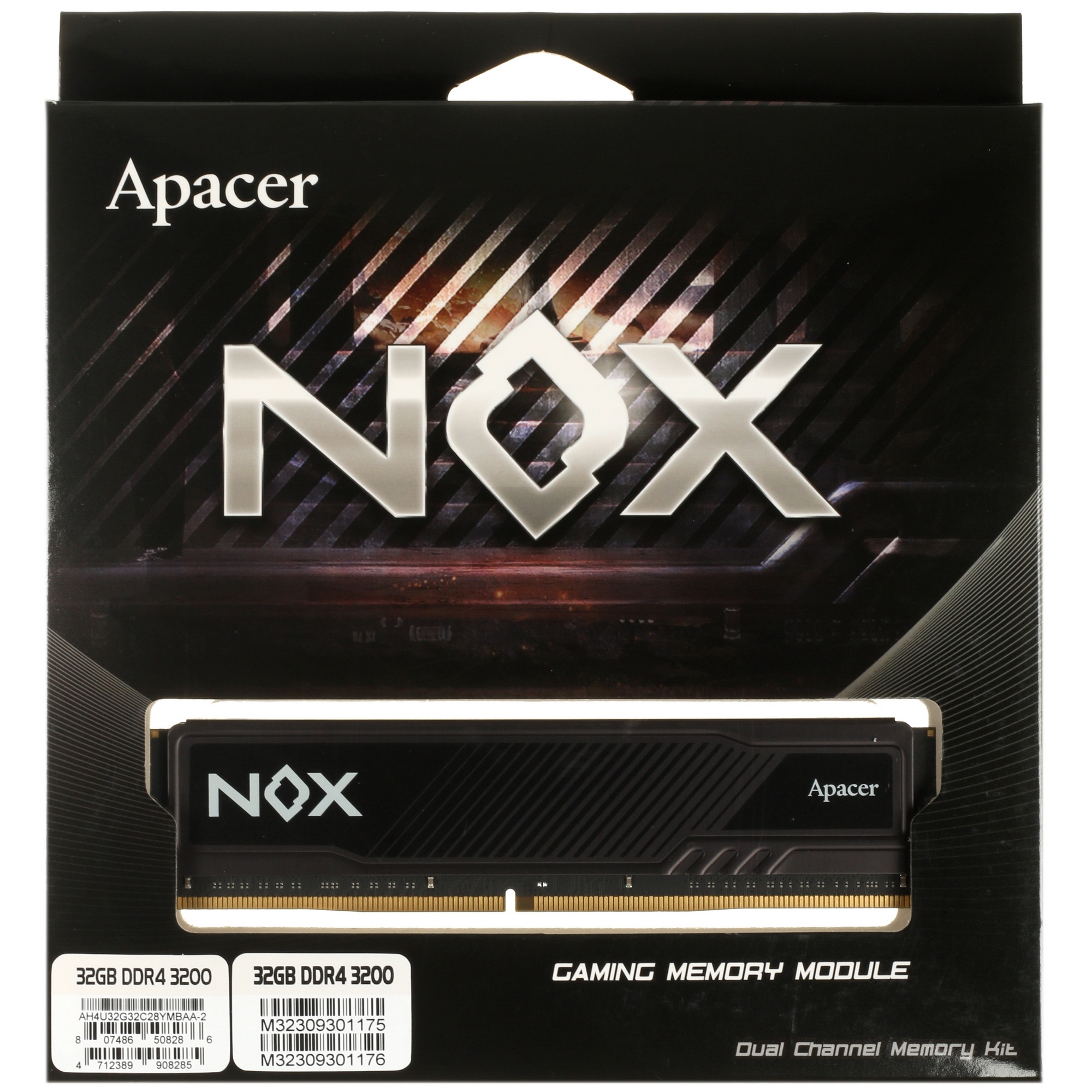 Оперативная память Apacer Nox, DDR4, 32GB (2x16 GB), 3200 MHz, CL16, радиатор, чёрный