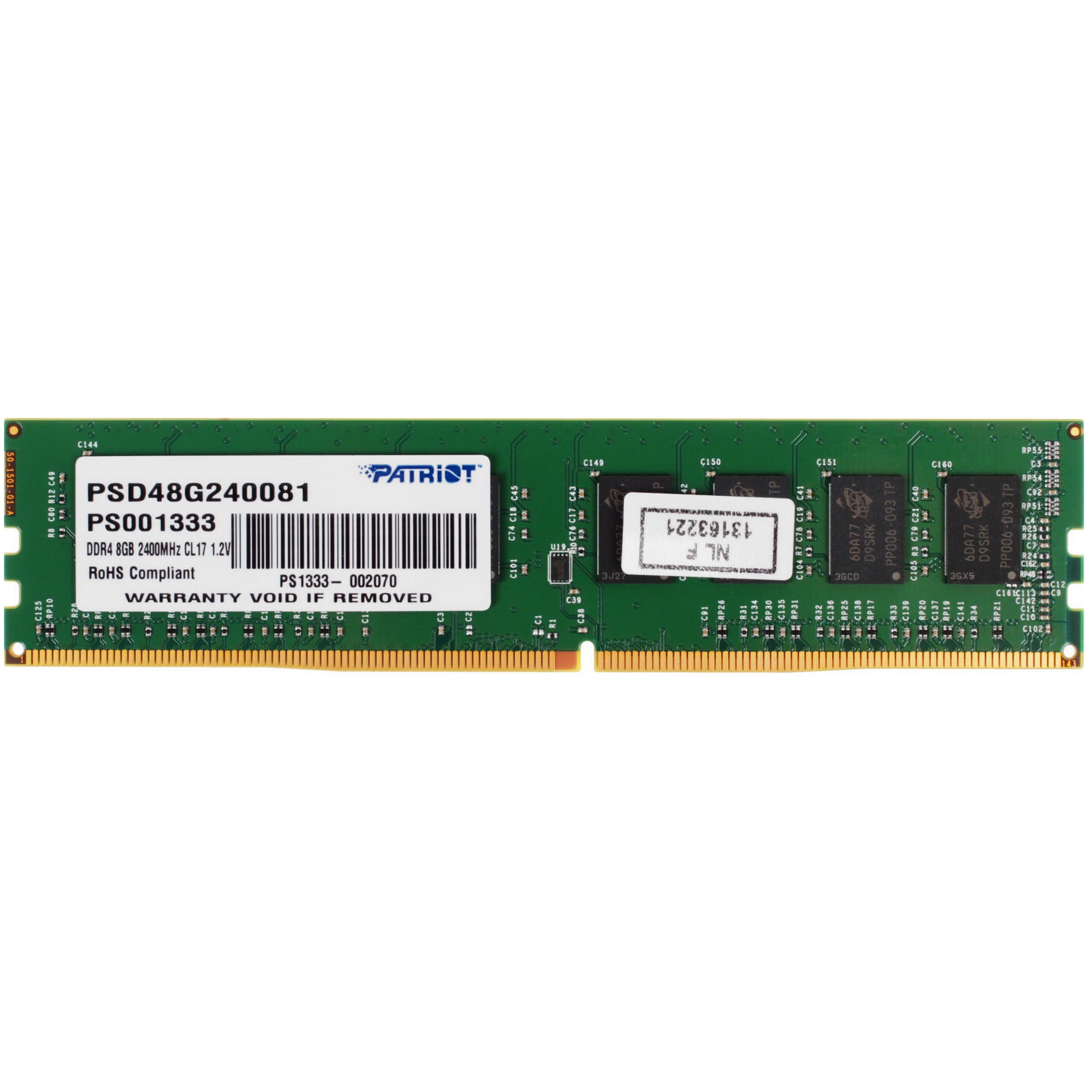 Оперативная память Patriot Signature, DDR4, 8GB (1x8 GB), 2400 MHz, CL17, DIMM