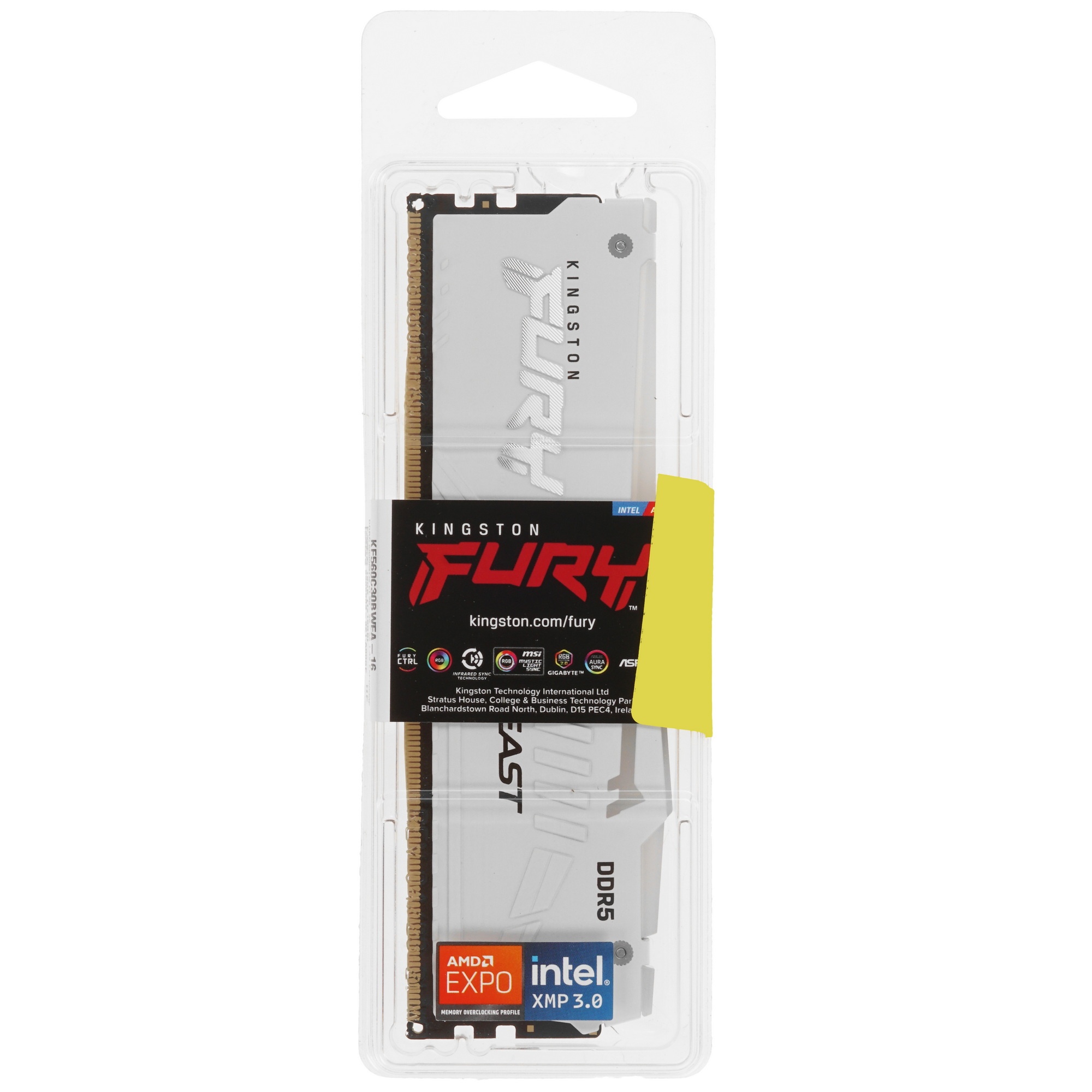 Память DDR5 16GB 6000MHz Kingston KF560C30BWEA-16 Fury Beast RGB RTL Gaming PC5-48000 CL30 DIMM 288-