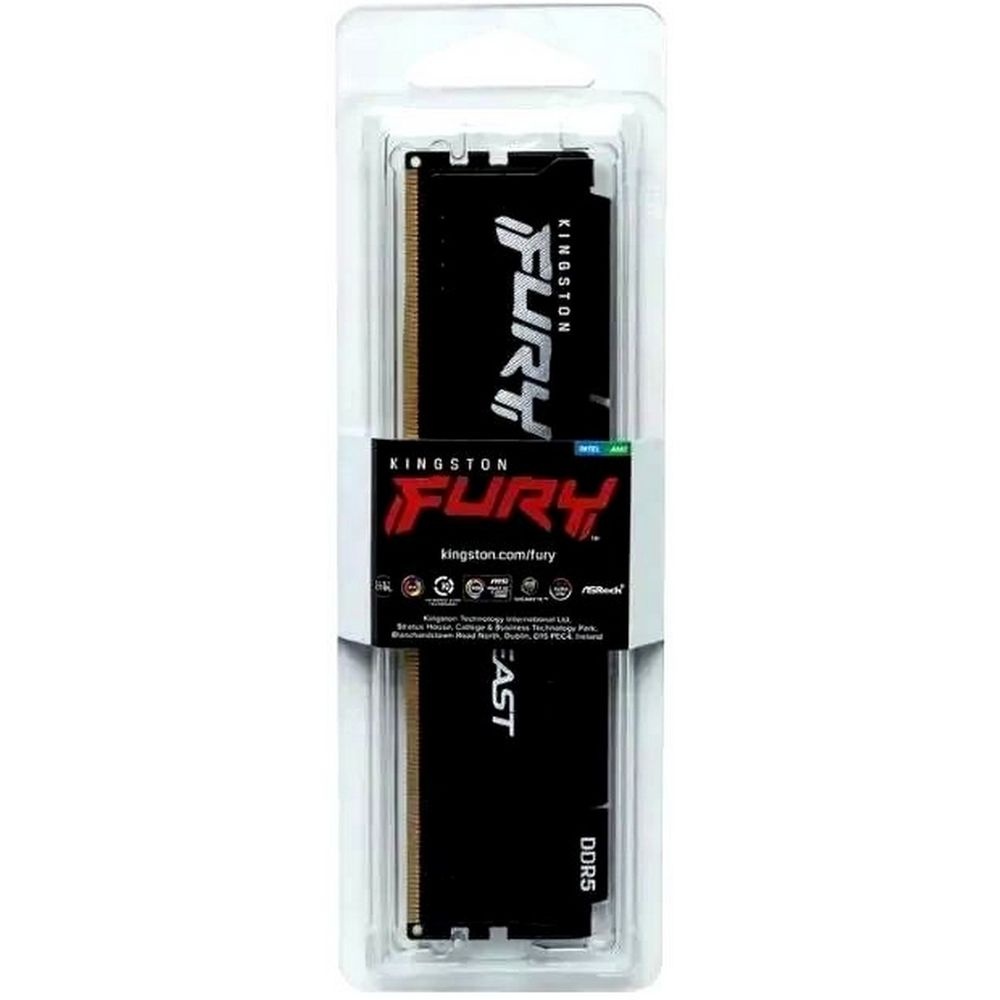 Оперативная память Kingston Fury Beast, DDR5, 8GB (1x8GB), 6000MHz, CL30, DIMM, с радиатором, черный