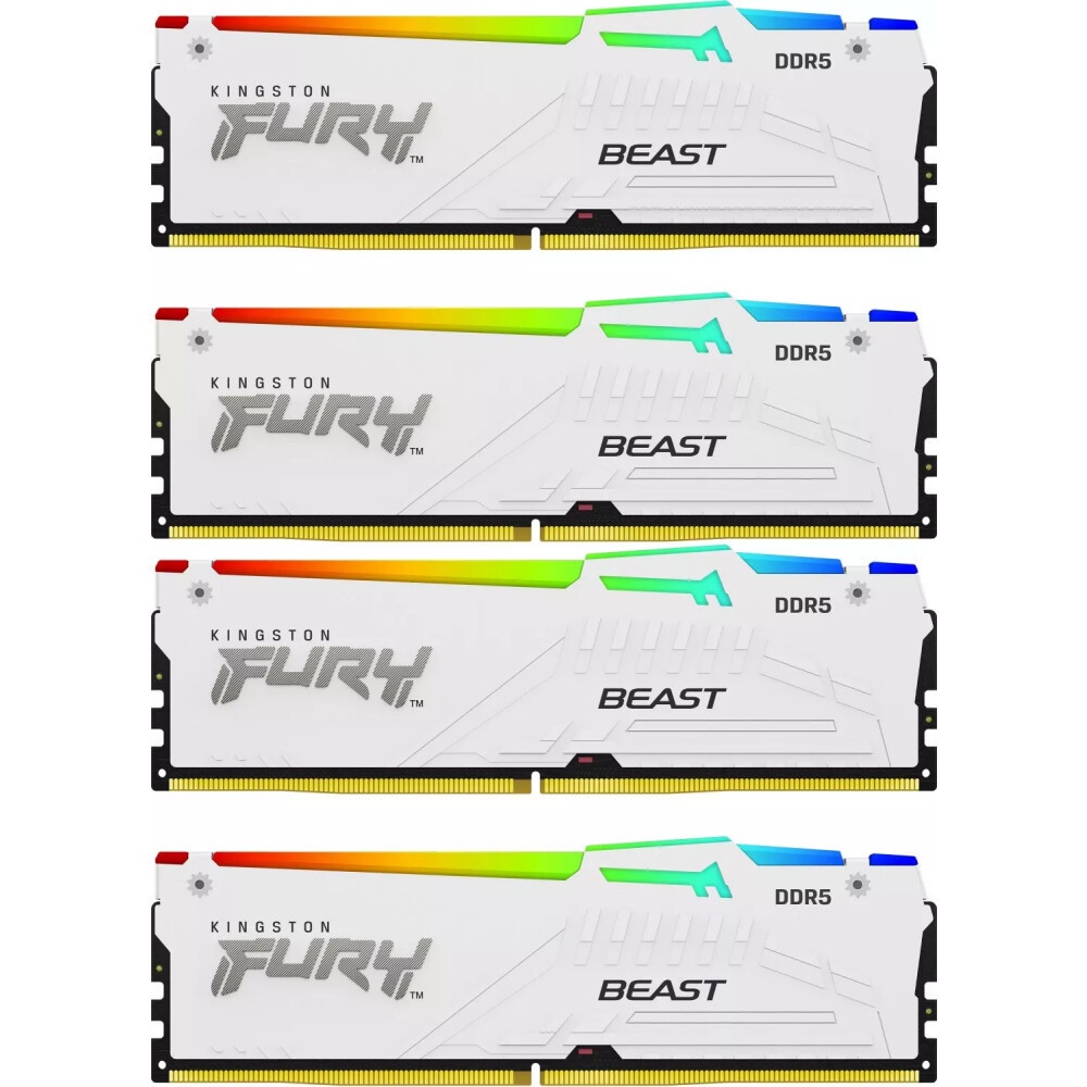 Оперативная память Kingston 128GB 5200MHz DDR5 CL40 DIMM (Kit of 4) FURY Beast White RGB XMP