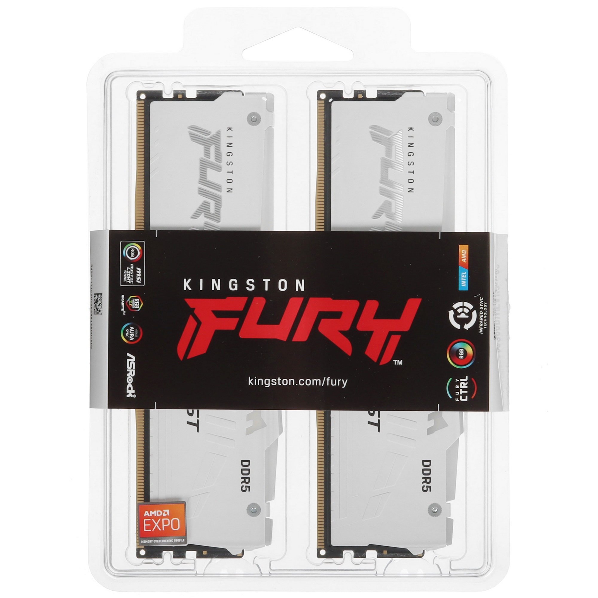 Оперативная память Kingston Fury Beast, DDR5, 32GB (2x16GB), 6000MHz, CL30, DIMM, с радиатором, RGB,