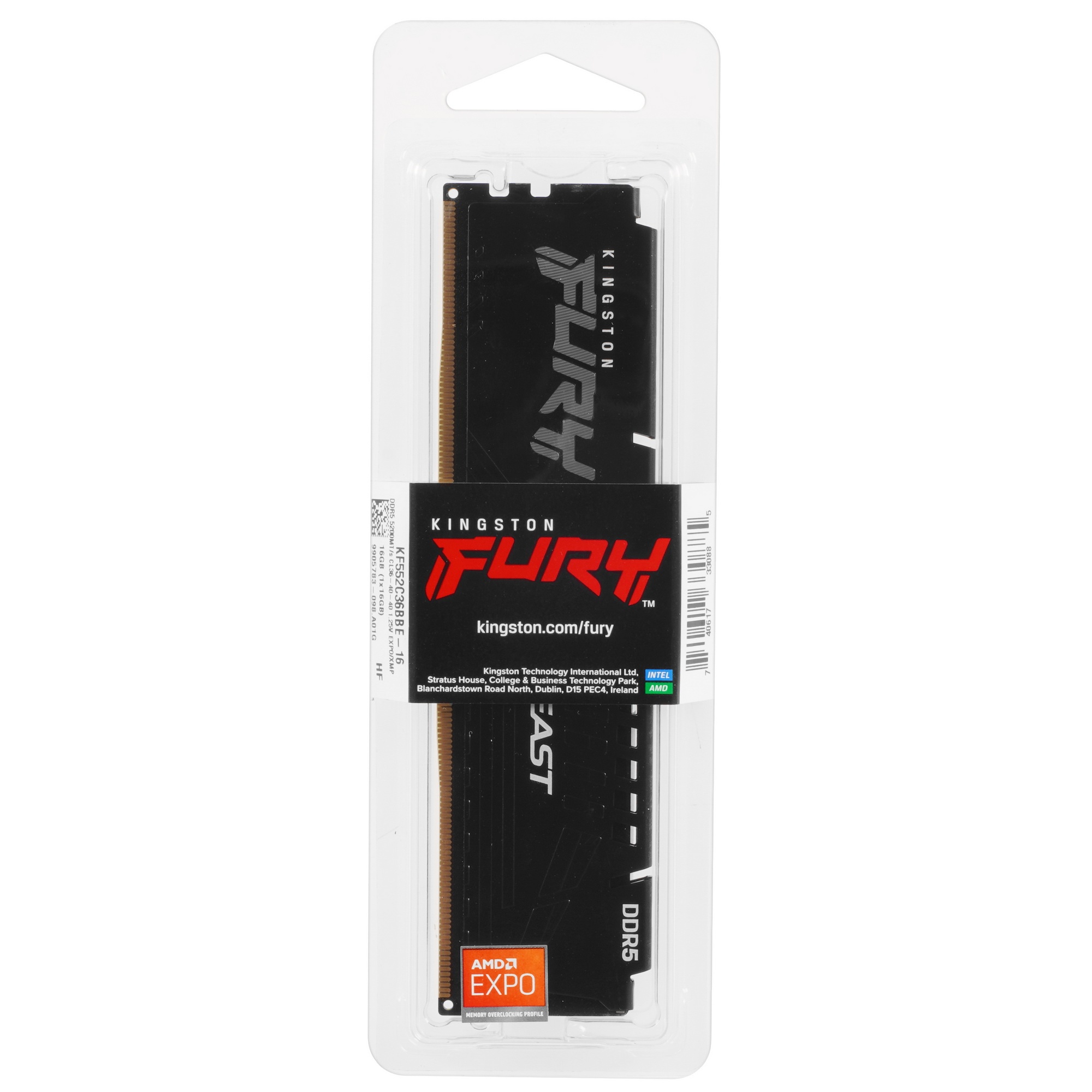 Оперативная память Kingston 16GB DDR5 5200MHz (1*16Gb) DIMM KF552C36BBE-16 Fury Beast Black