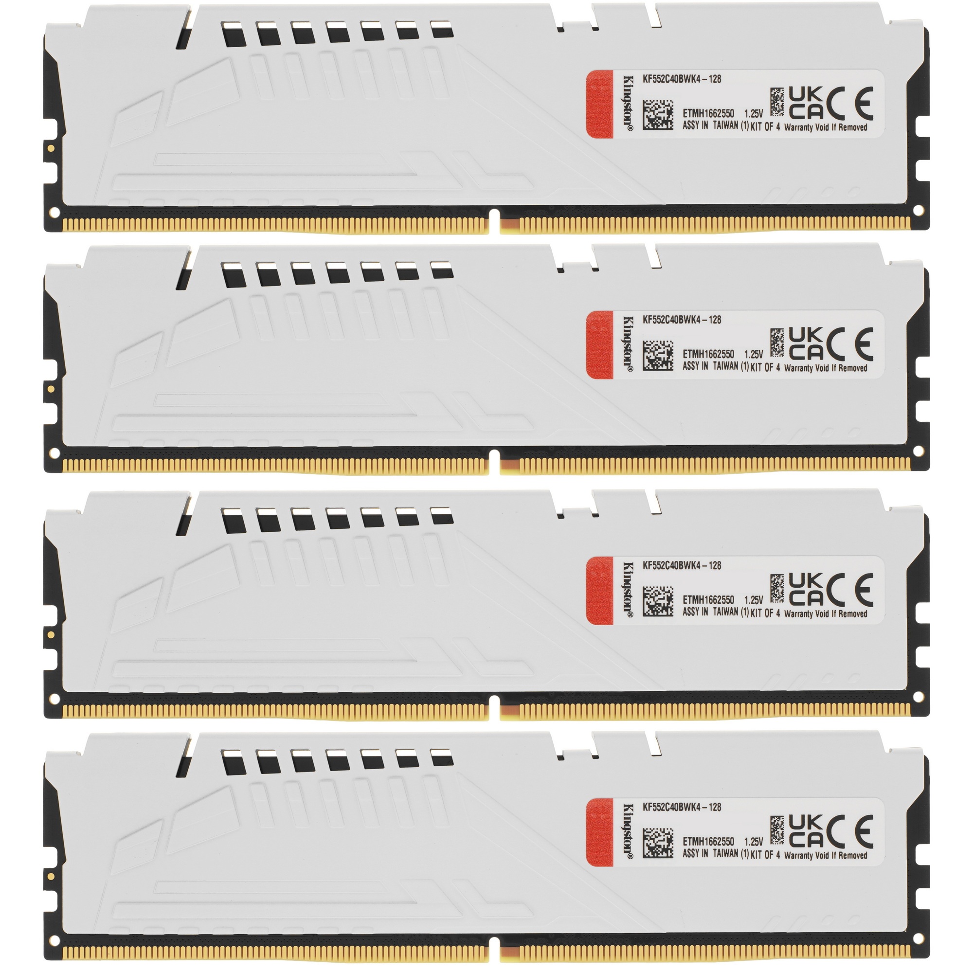 Оперативная память Kingston Fury Beast, DDR5, 128GB (4x32GB), 5200MHz, CL40, DIMM, радиатор, белый