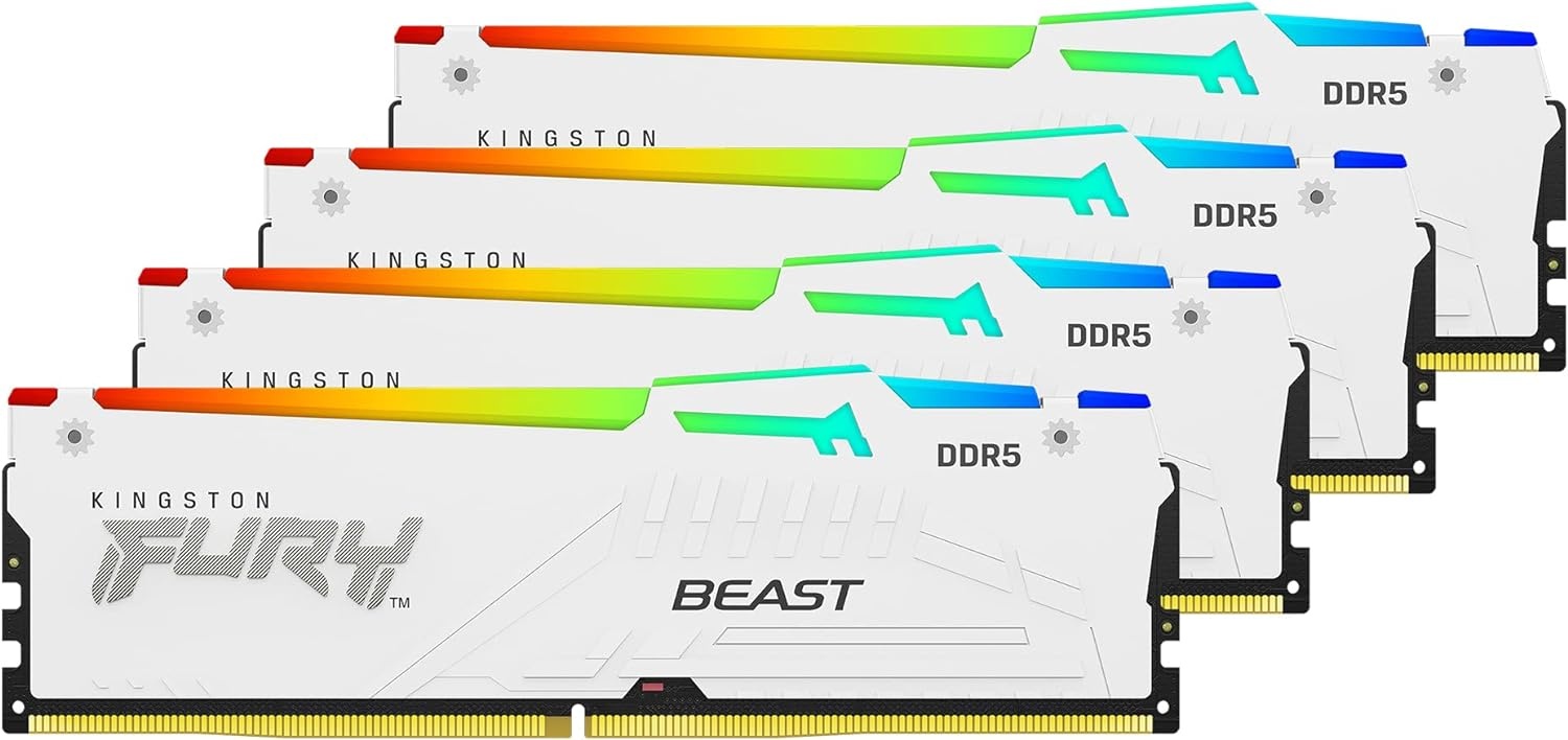 Оперативная память Kingston Fury Beast, DDR5, 64GB (4x16GB), 6000MHz, CL40, DIMM, с радиаторами, RGB