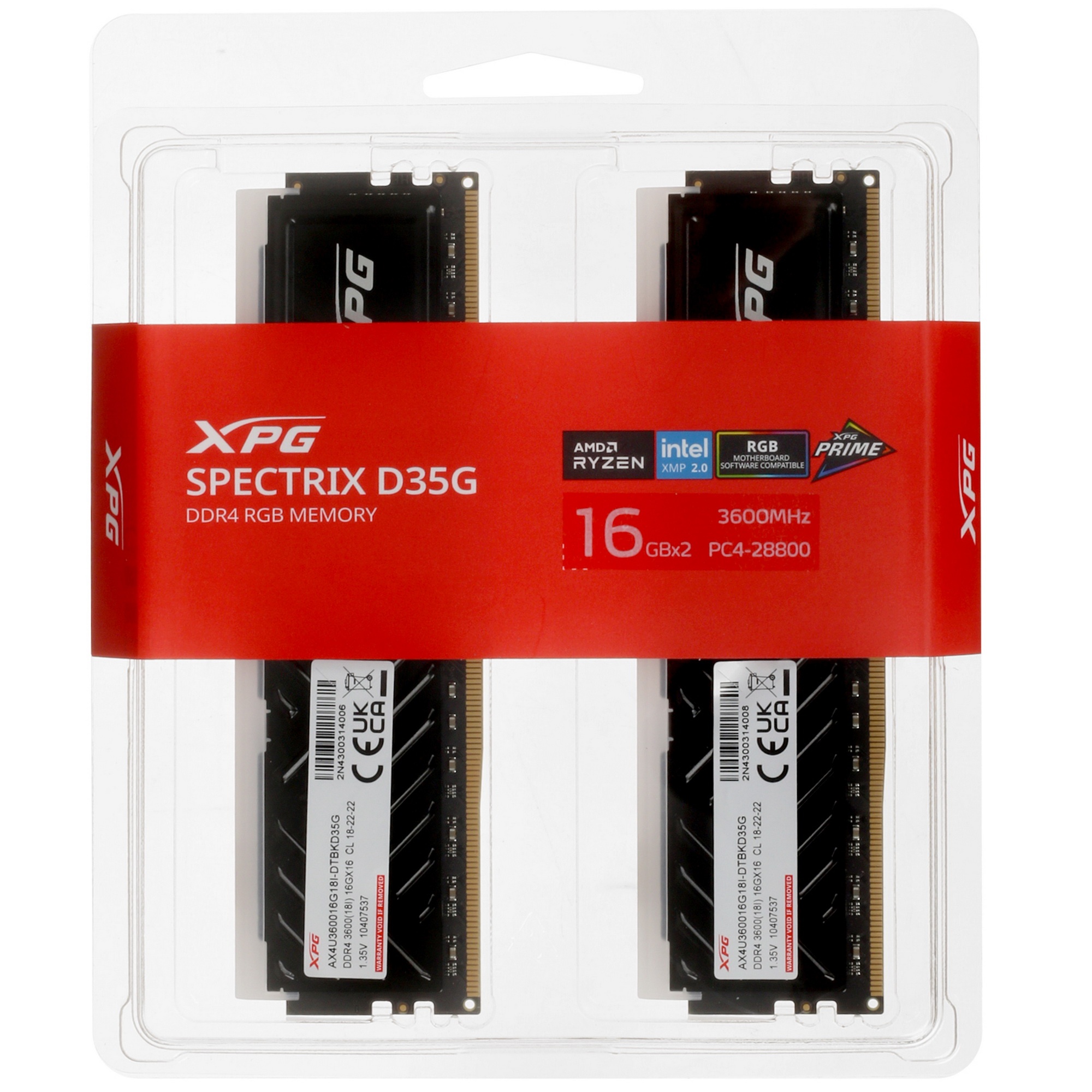 Модуль памяти ADATA DIMM DDR4-3600 32GB (16GBx2) AX4U360016G18I-DTBKD35G
