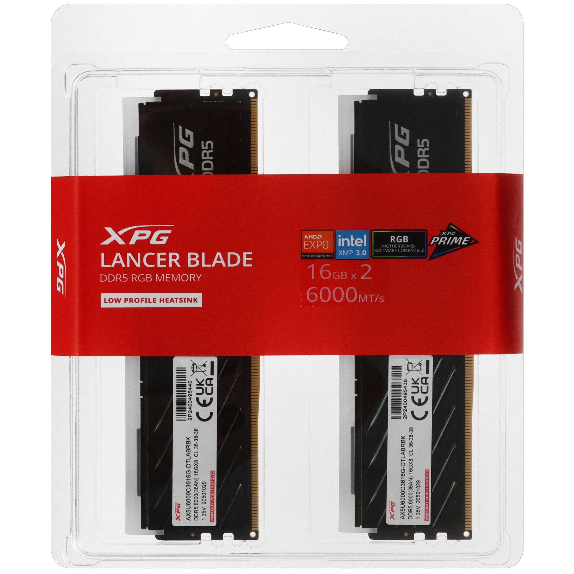 Модуль памяти ADATA DIMM DDR5-6000 32GB (16GBx2) RGB AX5U6000C3616G-DTLABRBK