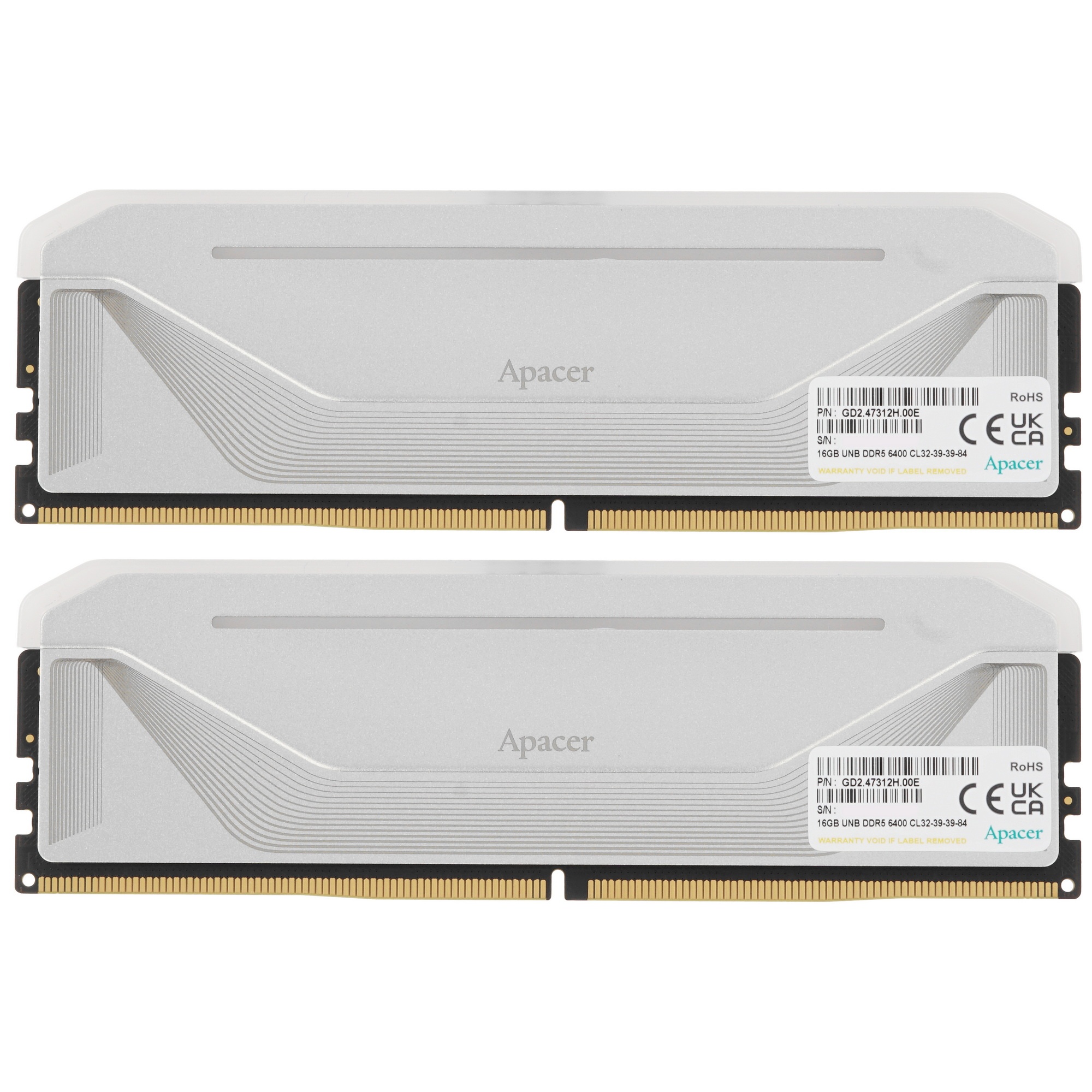 Оперативная память Apacer Nox, DDR5, 32GB (2x16 GB), 6400 MHz, CL32, DIMM, радиатор, RGB, белый