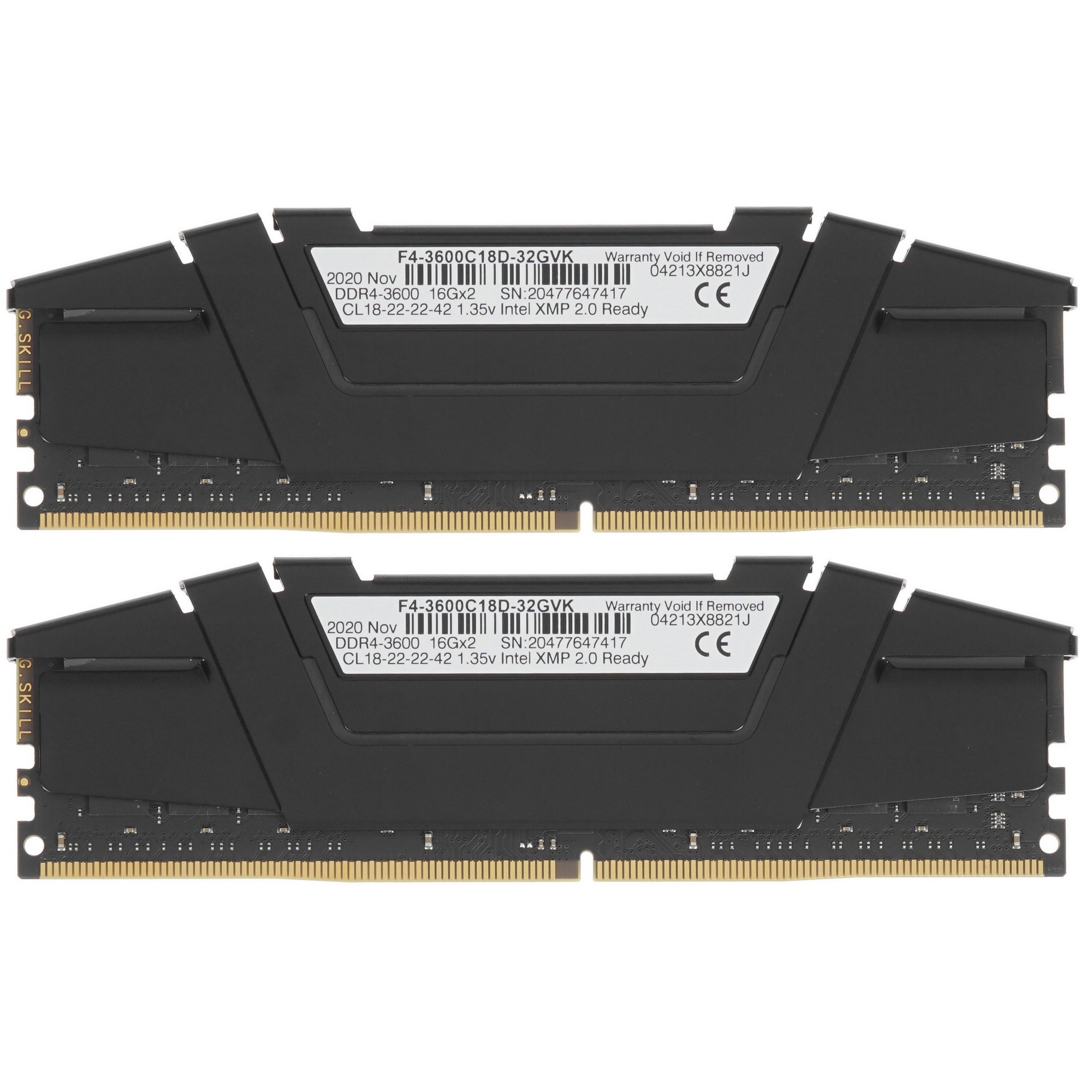 Модуль памяти  G.SKILL RIPJAWS V DIMM DR4 32GB (2x16GB kit) 3600MHz CL18 1.35V / F4-3600C18D-32GVK /
