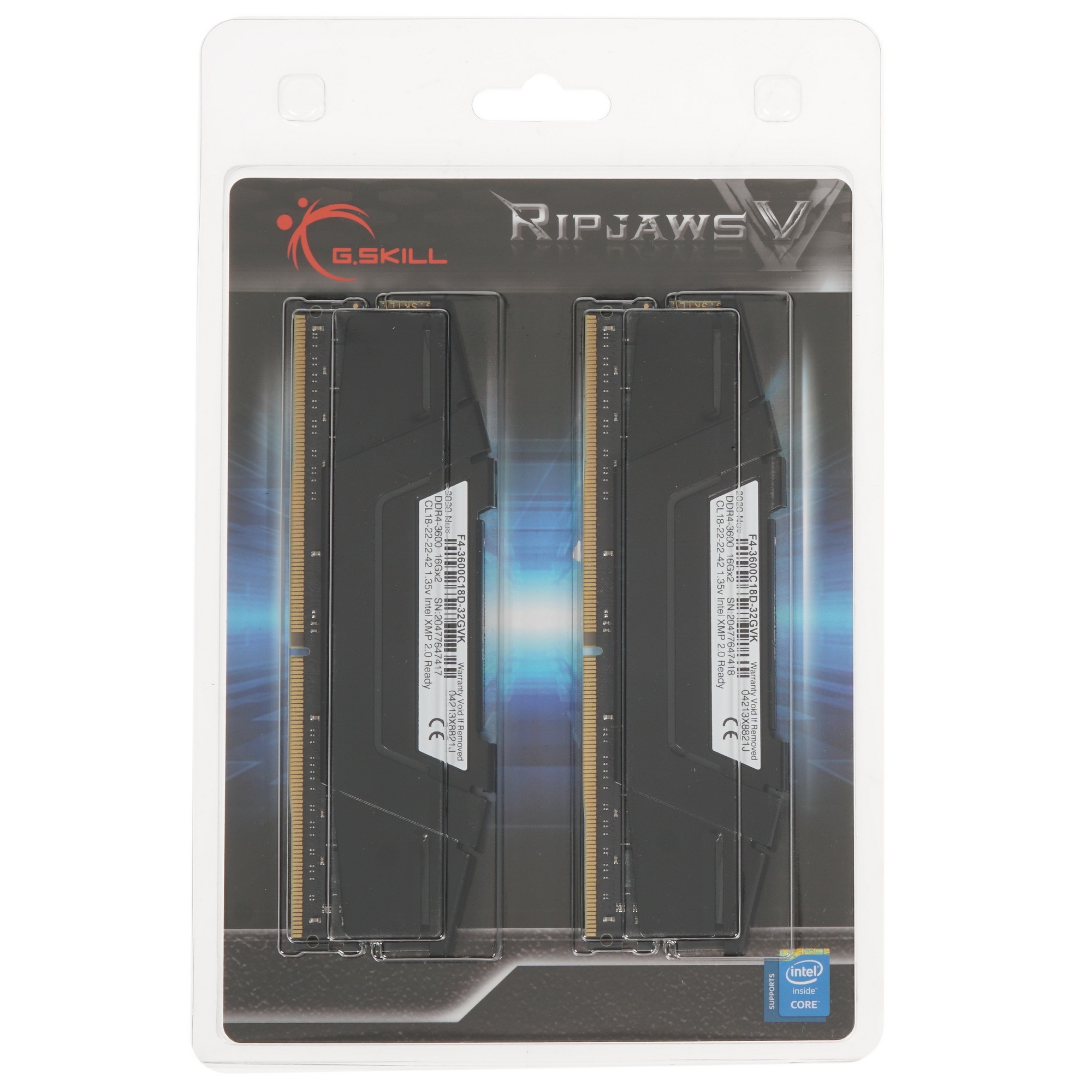 Модуль памяти  G.SKILL RIPJAWS V DIMM DR4 32GB (2x16GB kit) 3600MHz CL18 1.35V / F4-3600C18D-32GVK /