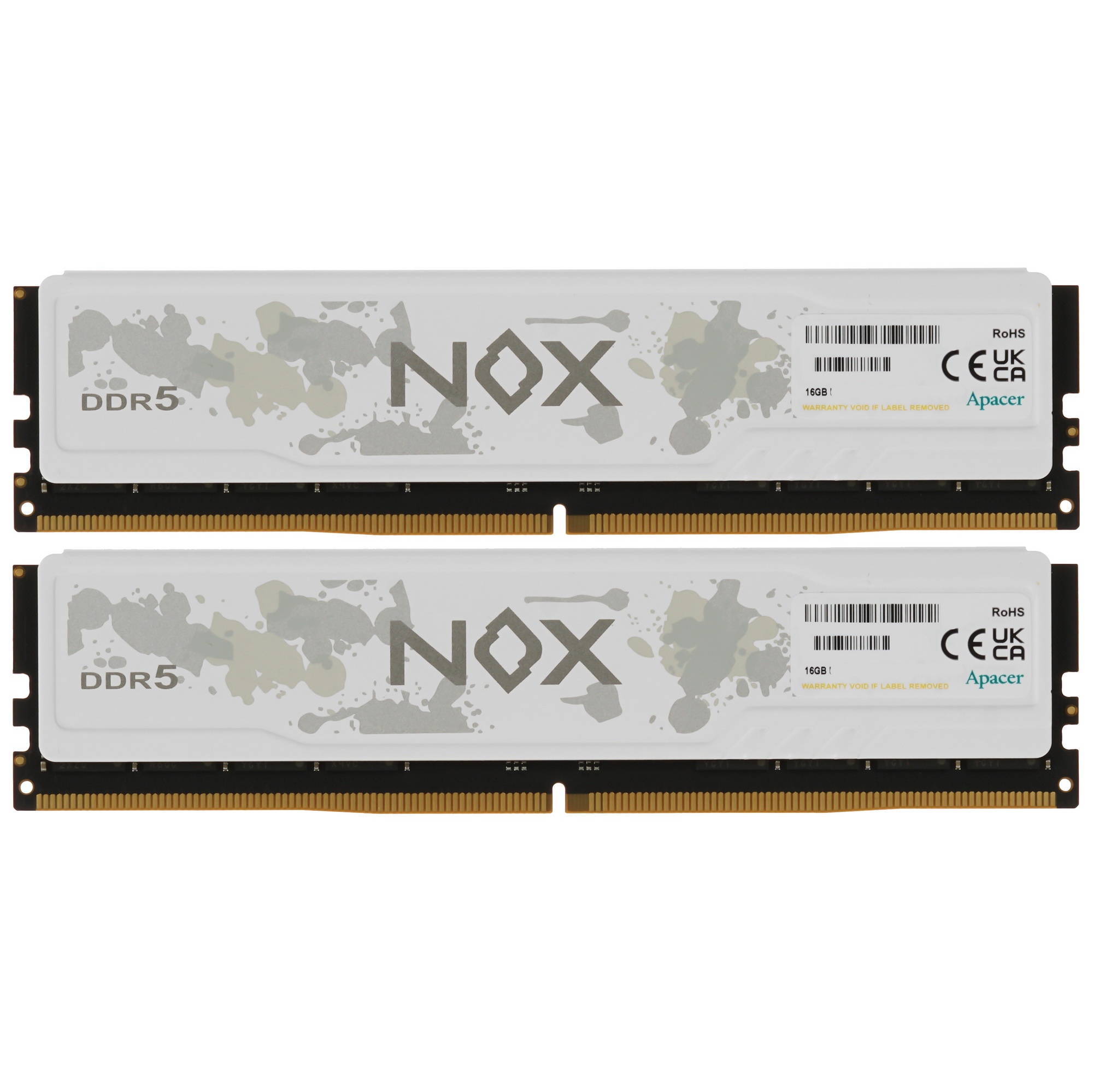 Оперативная память Apacer Nox, DDR5, 32GB (2x16GB), 5200MHz, CL40, DIMM, радиатор, белый