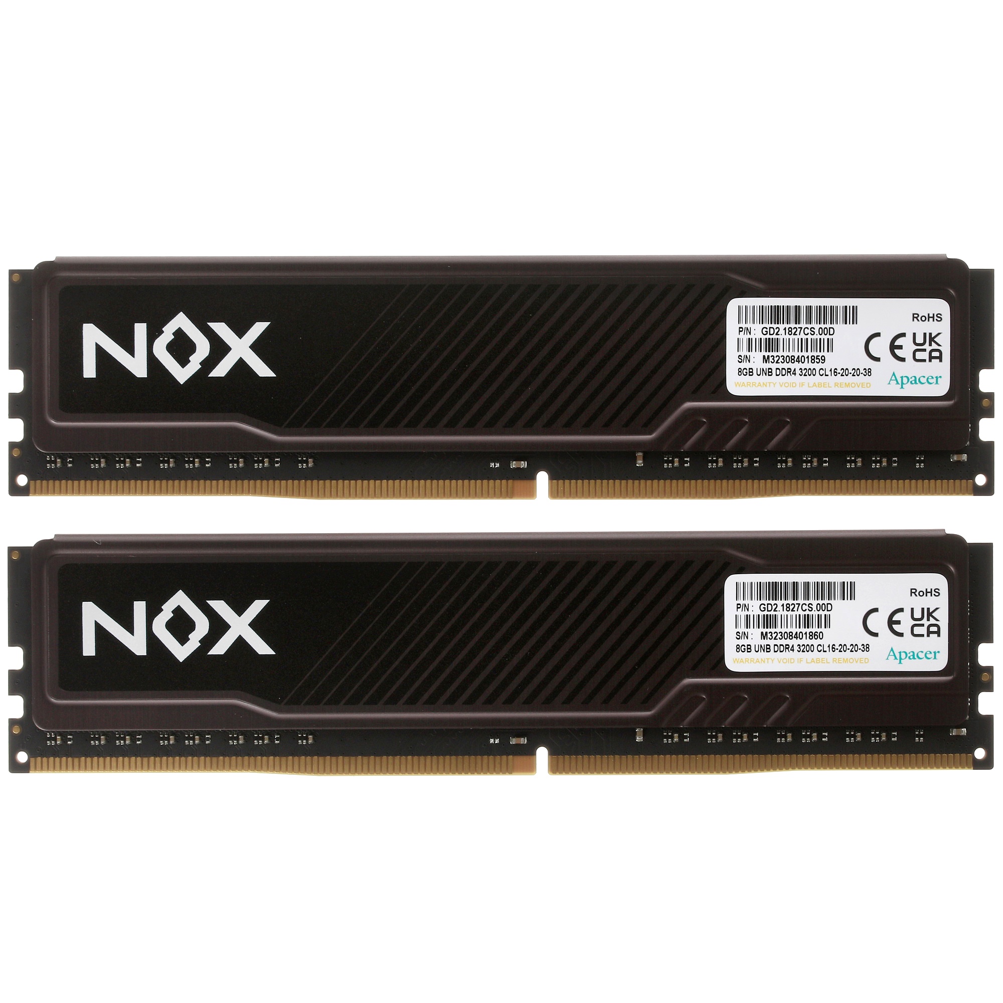 Оперативная память Apacer, DDR4, 16GB (2x8GB), 3200 MHz, CL16, DIMM, с радиатором, черный