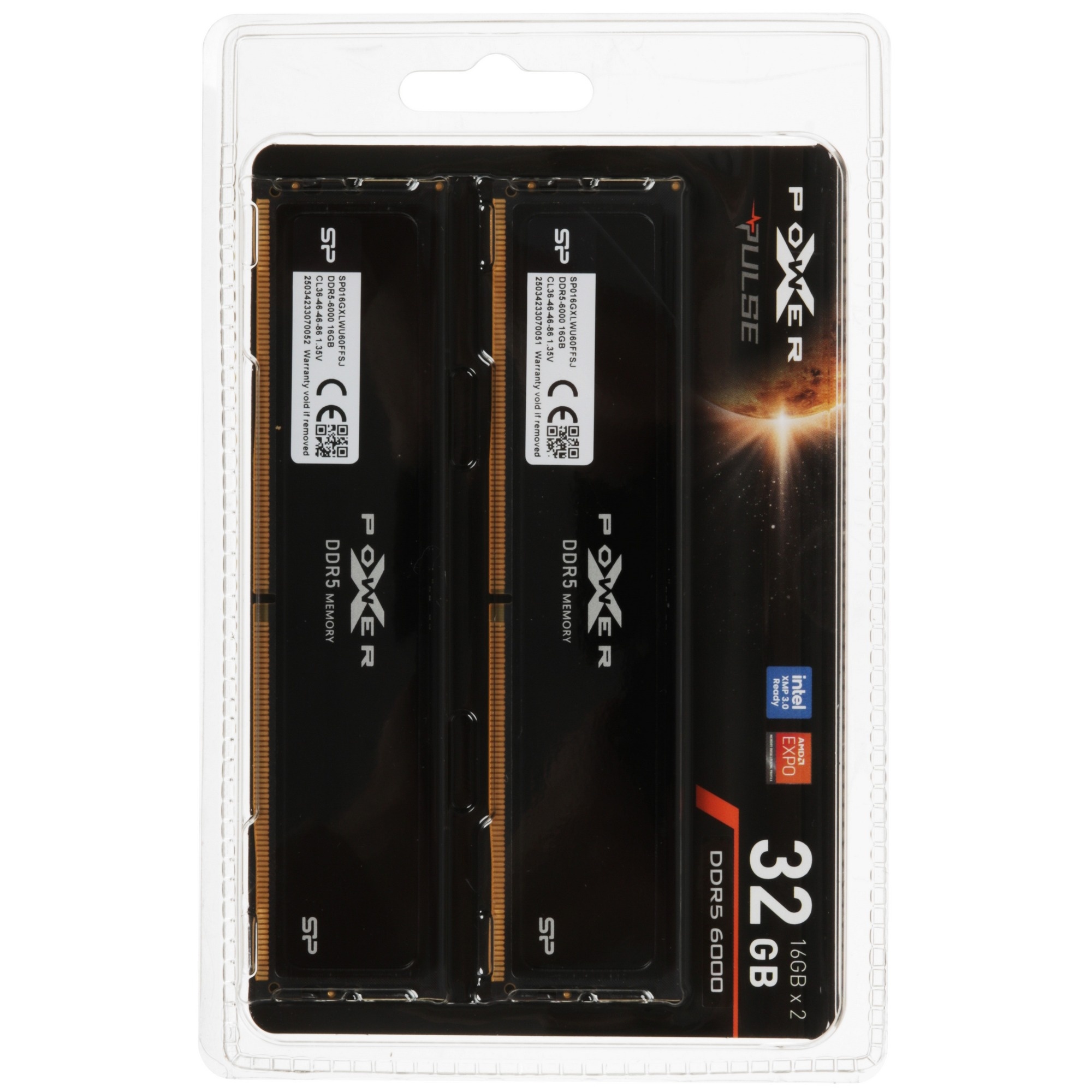 Оперативная память Silicon Power Xpower Pulse 32GB (2x16 GB) SP032GXLWU60AFDJ DDR5 6000MHz, DIMM, EC