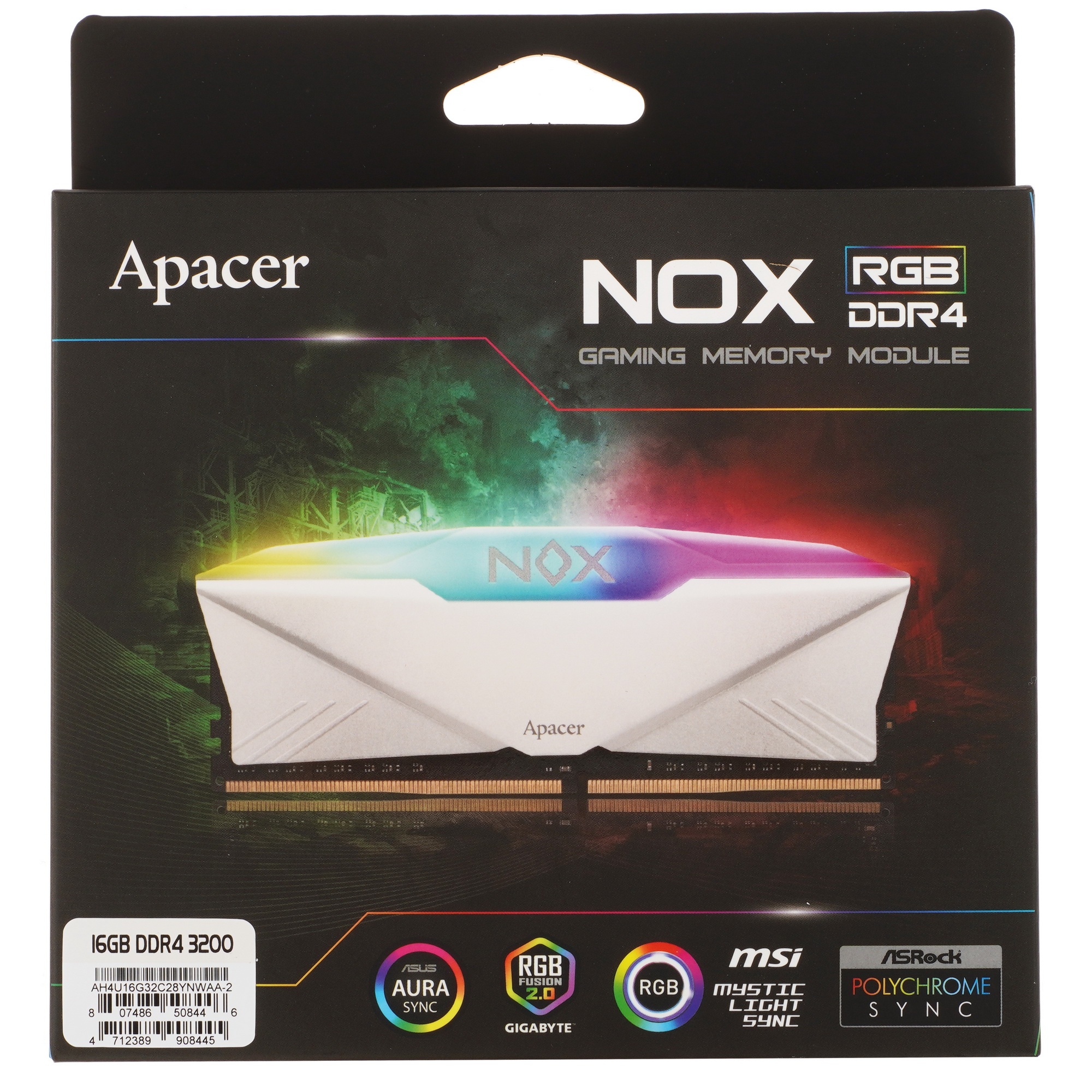 Оперативная память Apacer NOX RGB, DDR4, 16GB (2x8 GB), 3200 MHz, CL16, радиатор, белый