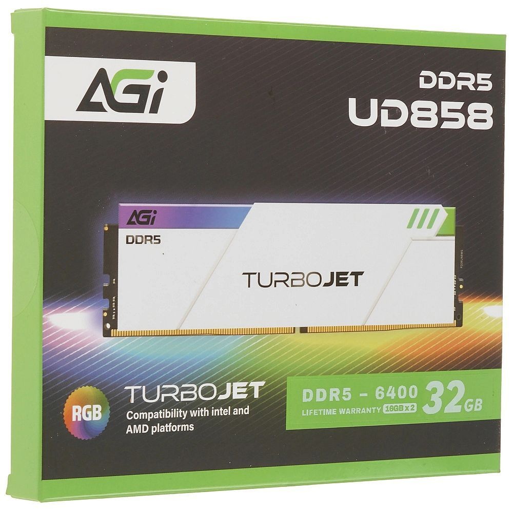 Модуль памяти AGI DDR5 6400MHz CL36 32GB Kit (16GBx2) OC UDIMM +White HEAT SINK –Turbojet+RGB lightb