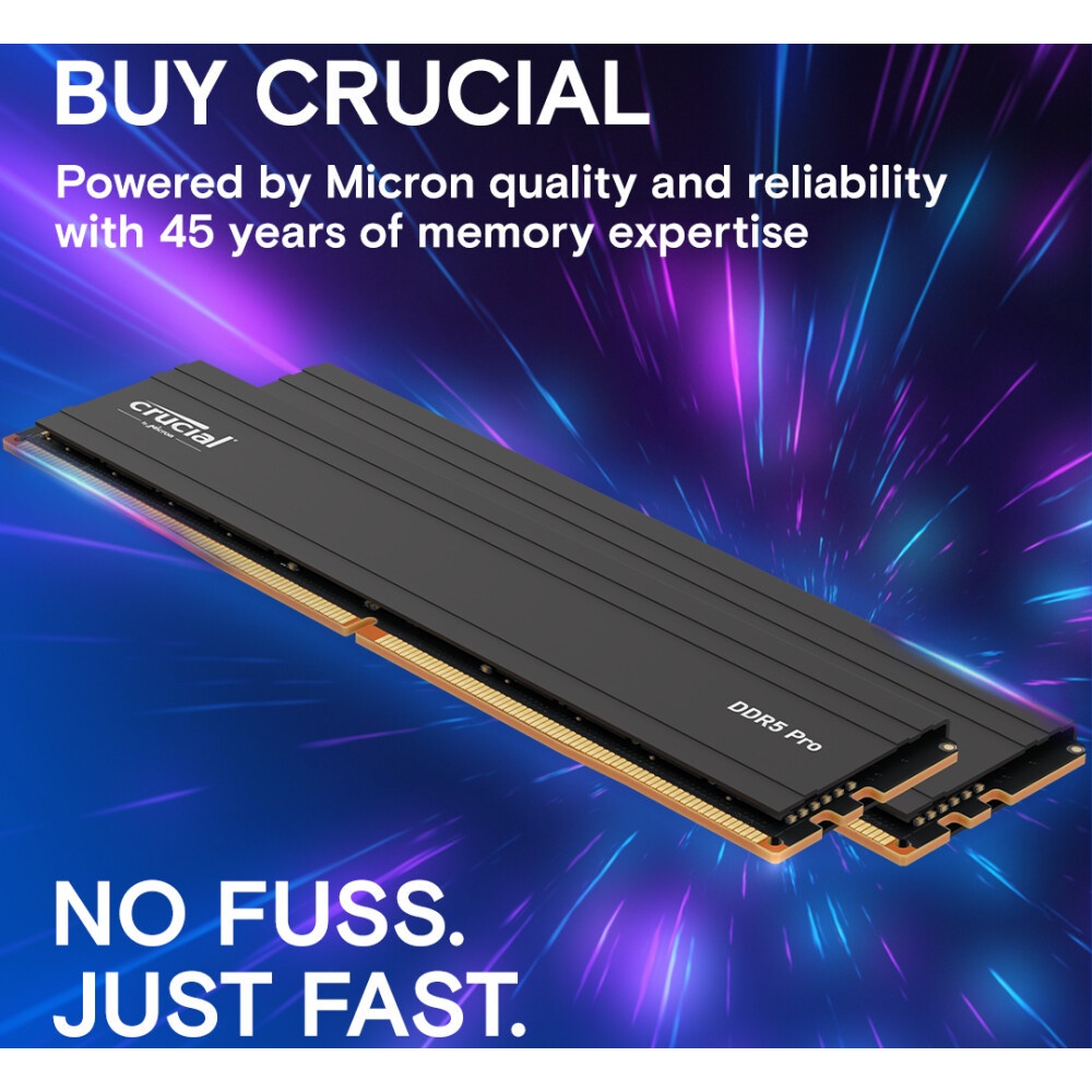 Оперативная память Crucial Pro, DDR5, 32GB (2x16 GB), 5600 MHz, CL46, DIMM, радиатор, чёрный