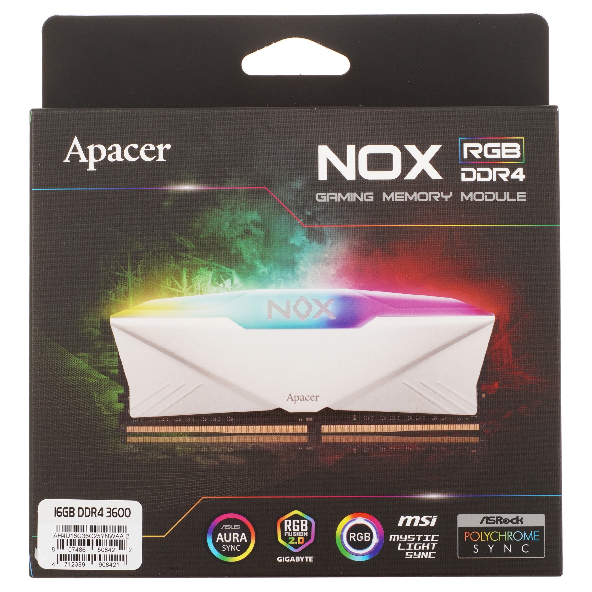 Модуль памяти Apacer 16GB DDR4 3600 DIMM OC NOX RGB WHITE AURA2 w/HS, kit 2x8GB CL18, 1.35V
