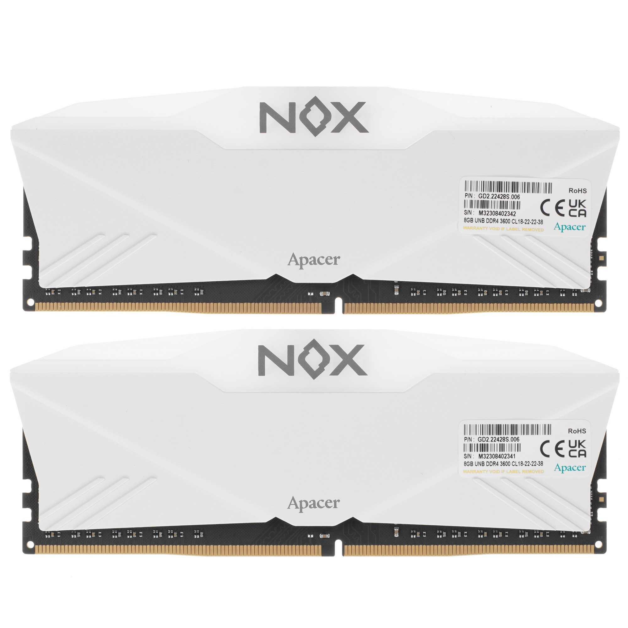 Модуль памяти Apacer 16GB DDR4 3600 DIMM OC NOX RGB WHITE AURA2 w/HS, kit 2x8GB CL18, 1.35V