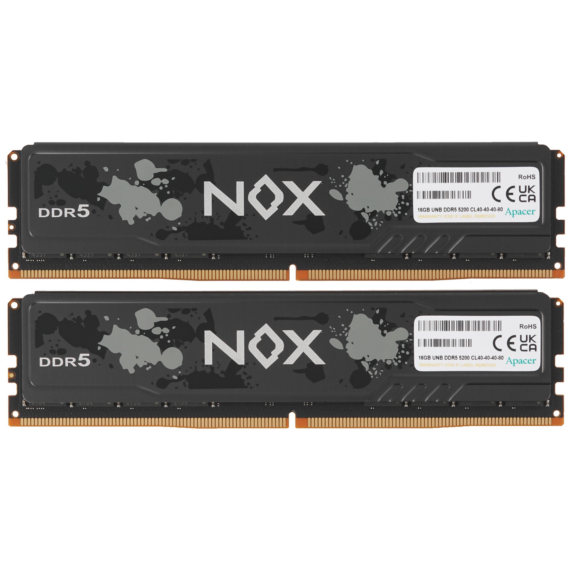 Оперативная память Apacer Nox, DDR5, 32Gb (2x16Gb), 5200MHz, CL40, DIMM, радиатор, серый/черный