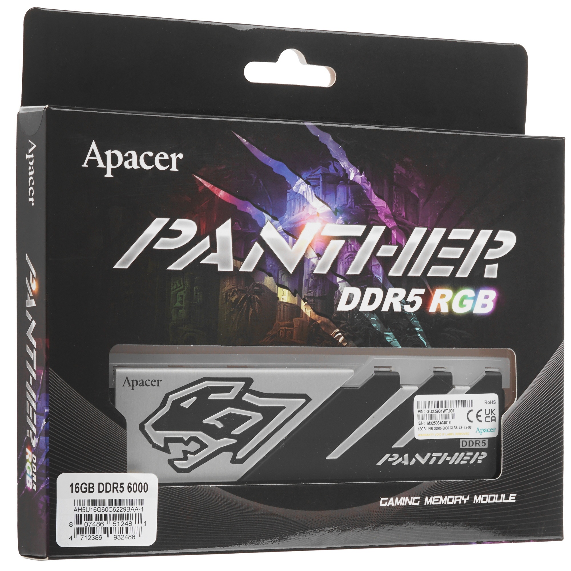 Оперативная память Apacer Panther RGb 16Gb DDR5 DIMM PC5-48000 (AH5U16G60C6229BAA-1)